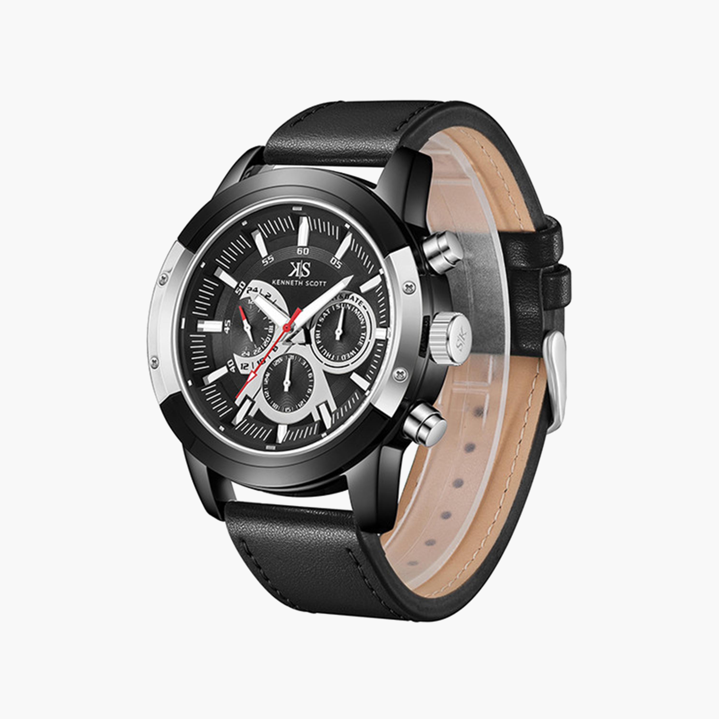 كينيث سكوت-  ساعة رجالية كرونوغراف من الجلد سوار أسود   50 مم | K24121-BLBB-men-watchesandjewellery-watches-image-2