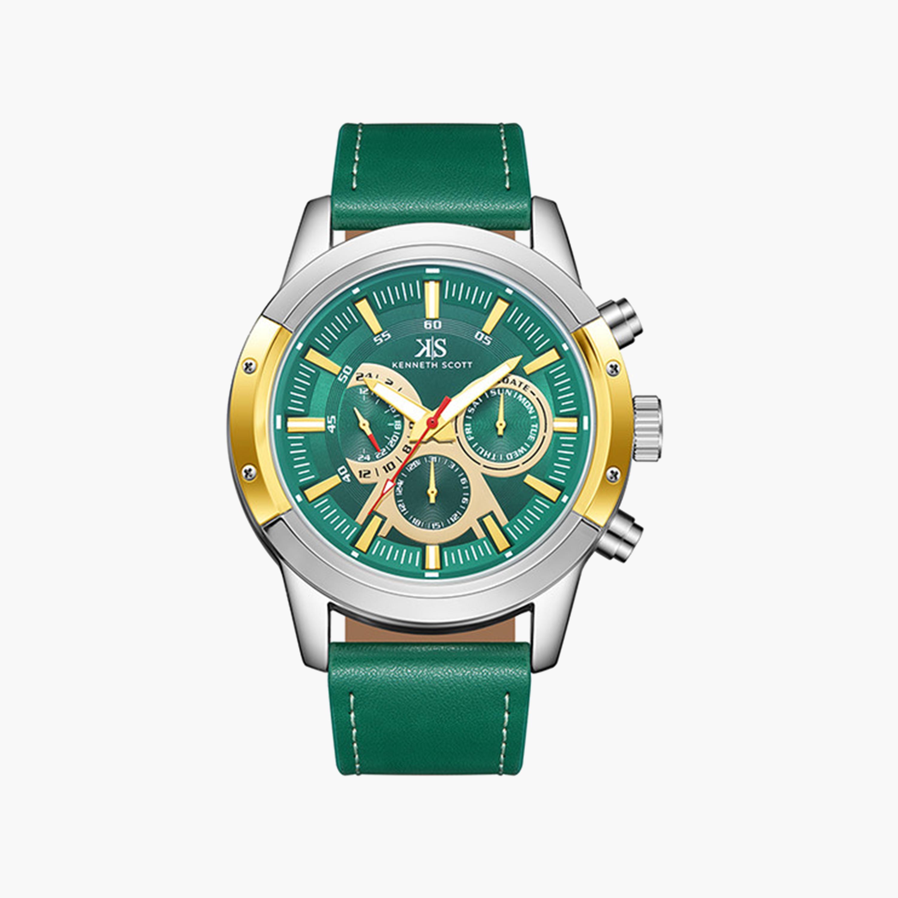 كينيث سكوت-  ساعة رجالية كرونوغراف جلدية سوار أخضر   50 مم | K24121-SLHHG-men-watchesandjewellery-watches-image-1