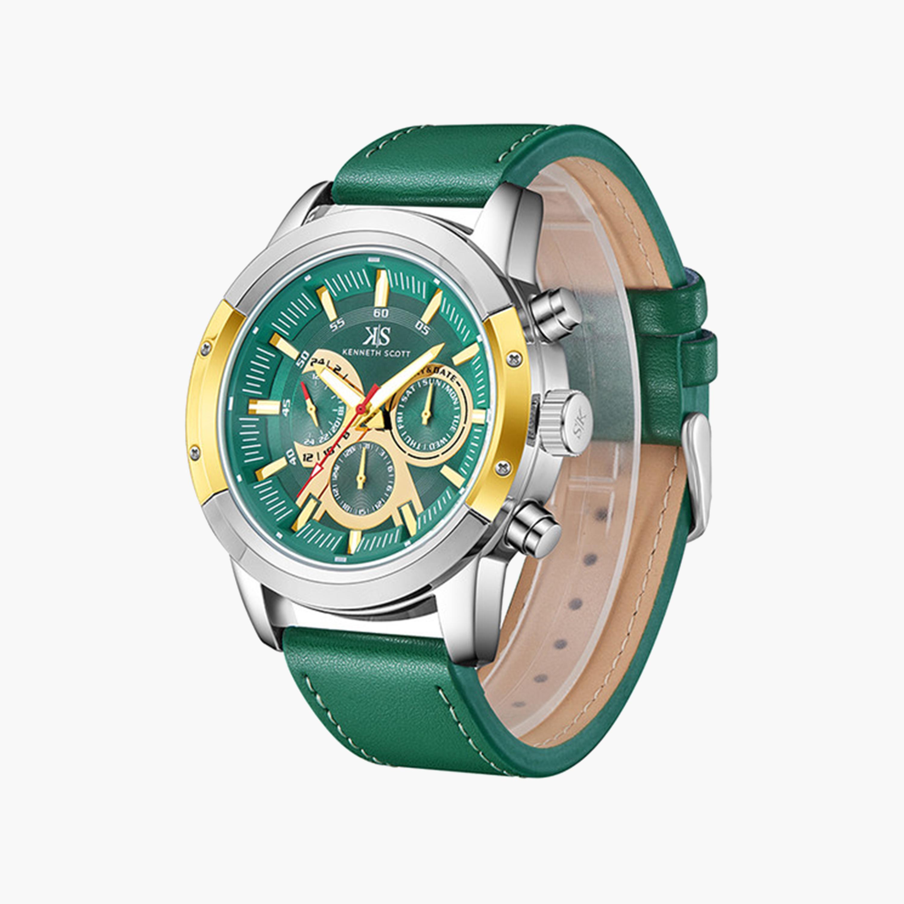 كينيث سكوت-  ساعة رجالية كرونوغراف جلدية سوار أخضر   50 مم | K24121-SLHHG-men-watchesandjewellery-watches-image-2