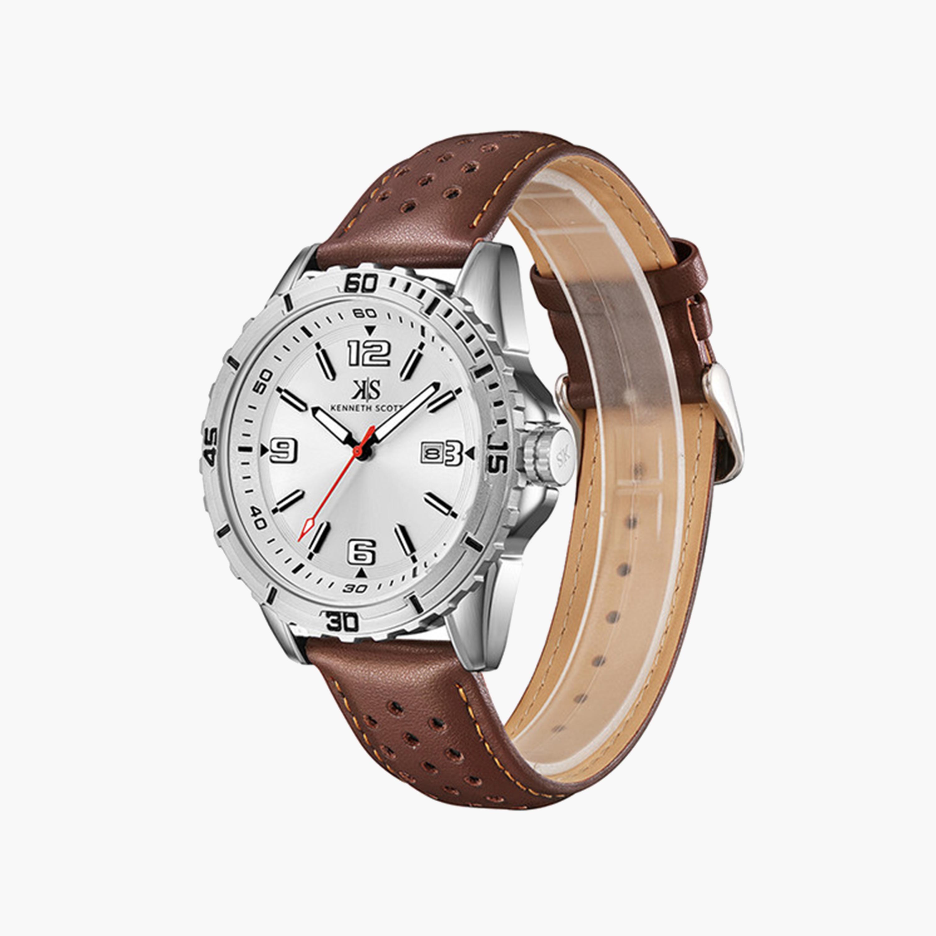 Kenneth Scott Men's 43 MM Brown Strap Analog Leather Watch | K24022-SLDW-men-watchesandjewellery-watches-image-2
