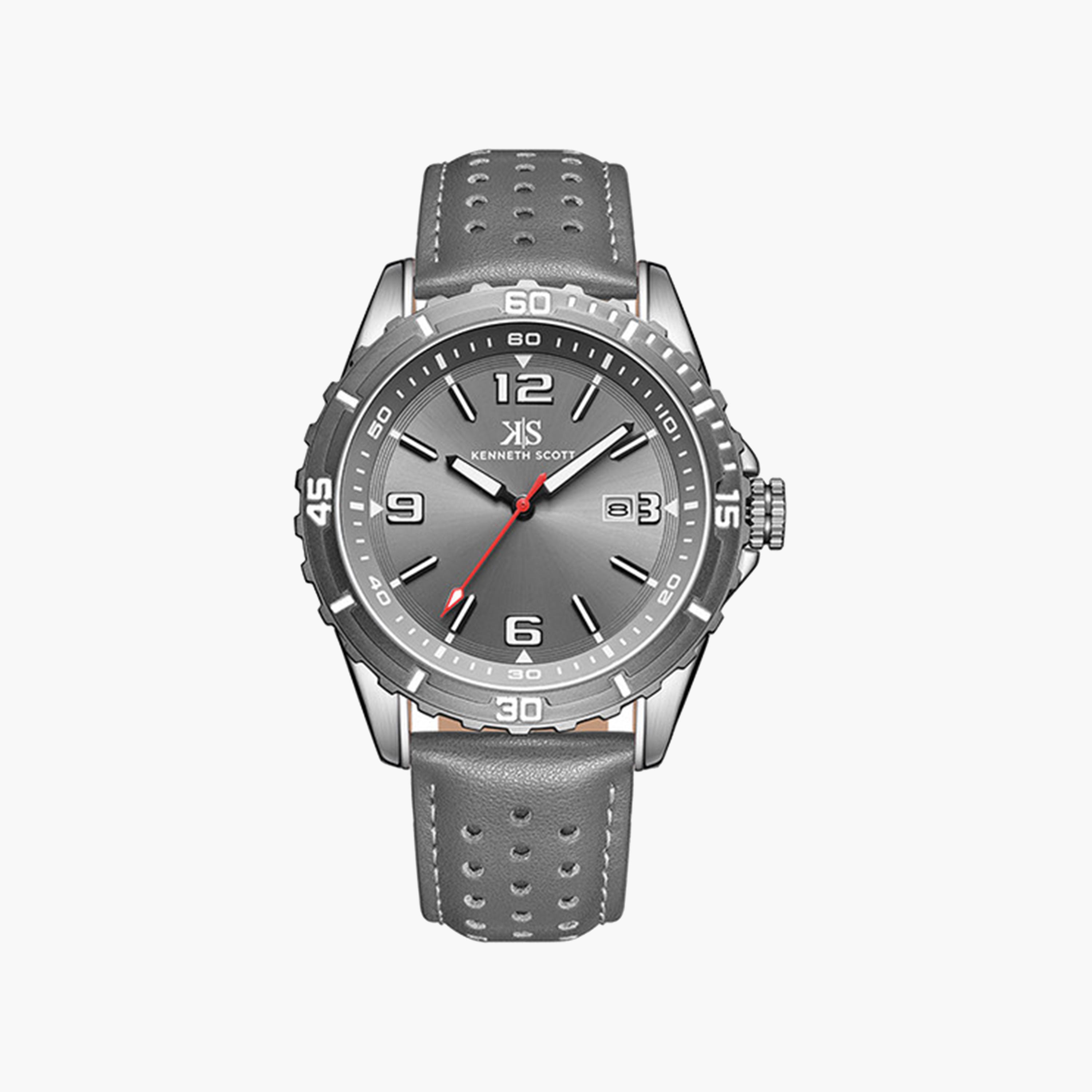 Kenneth Scott Men's 43 MM Grey Strap Analog Leather Watch | K24022-XLXX-men-watchesandjewellery-watches-image-1