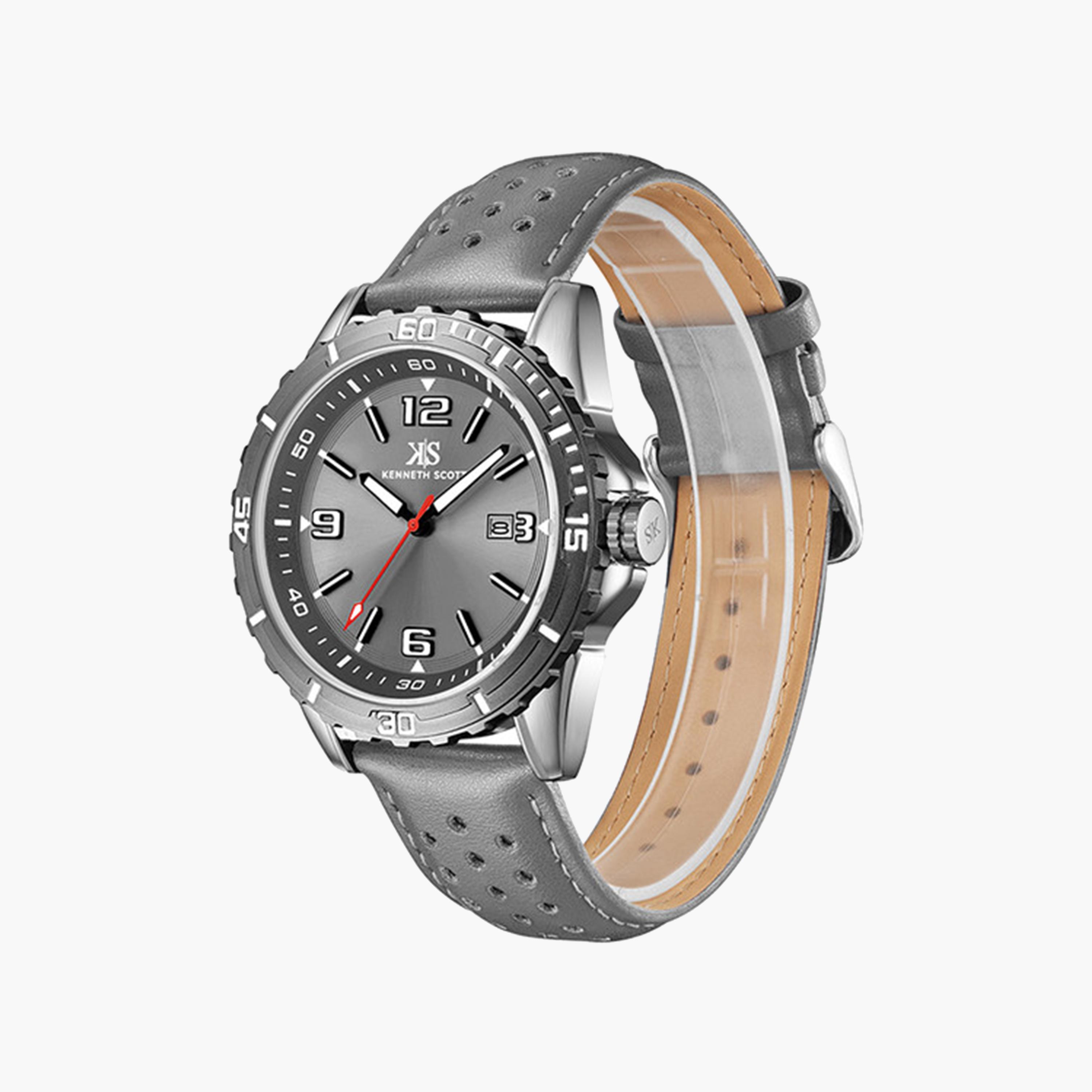 Kenneth Scott Men's 43 MM Grey Strap Analog Leather Watch | K24022-XLXX-men-watchesandjewellery-watches-image-2