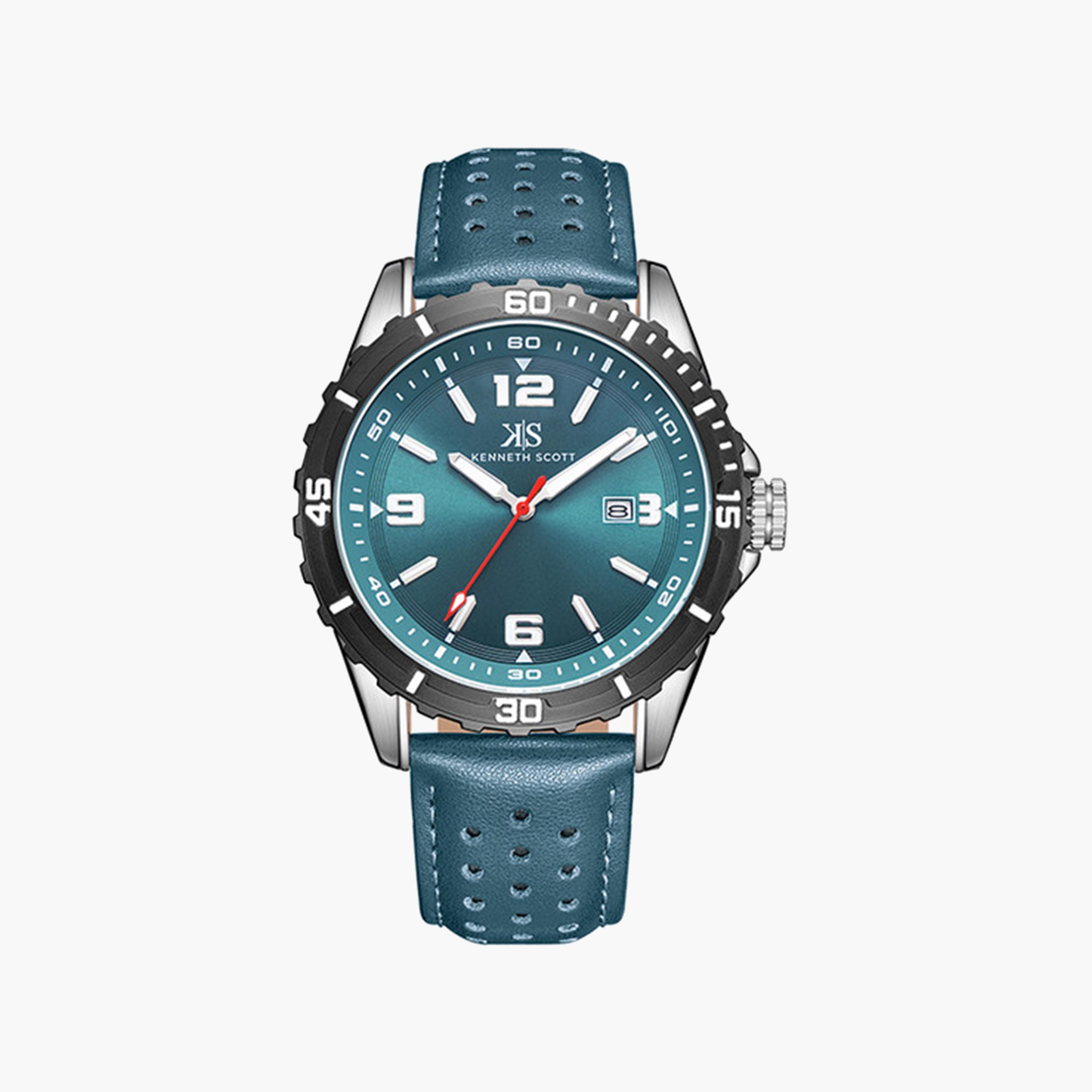 Kenneth Scott Men's 43 MM Green Strap Analog Leather Watch | K24022-QLGG-men-watchesandjewellery-watches-image-1