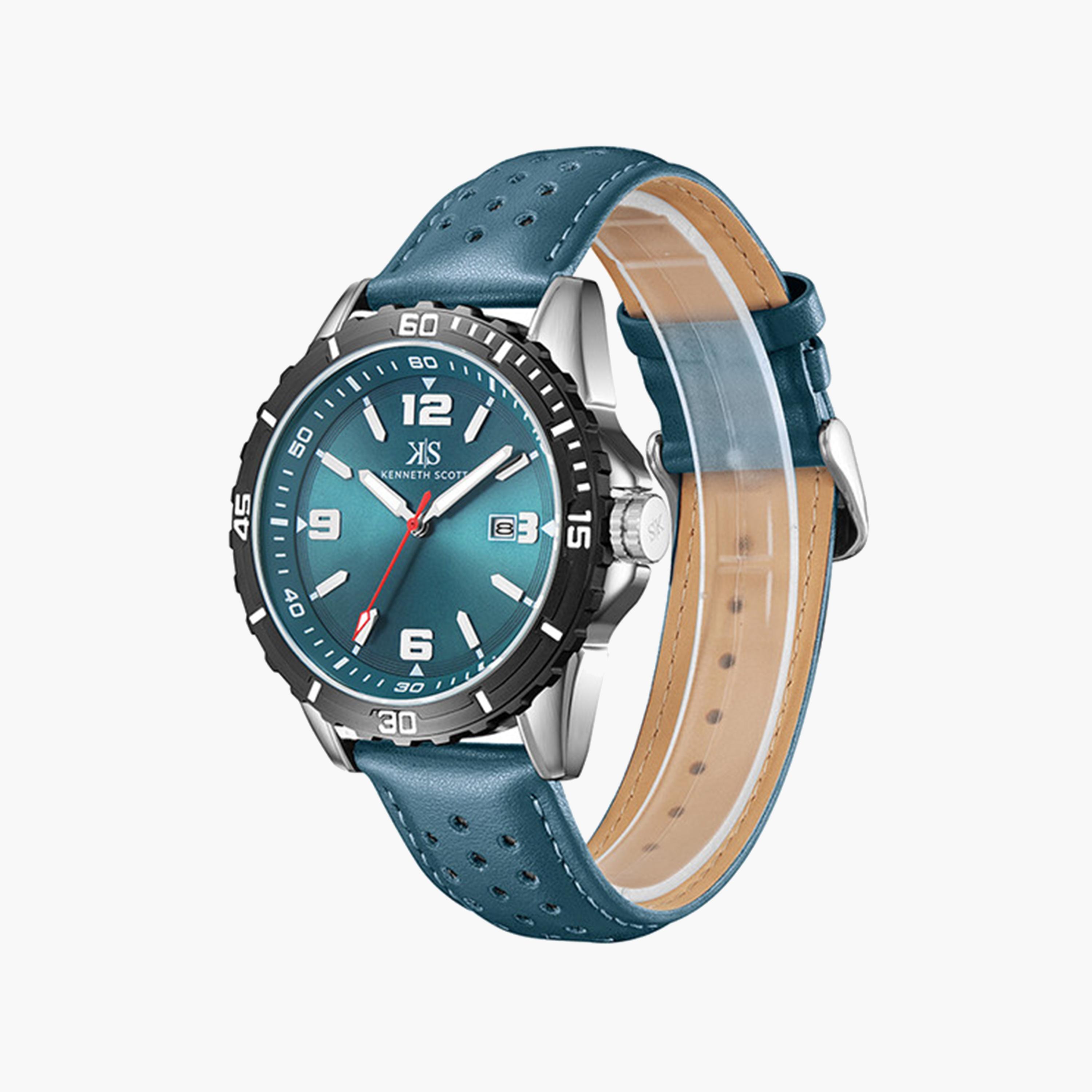 Kenneth Scott Men's 43 MM Green Strap Analog Leather Watch | K24022-QLGG-men-watchesandjewellery-watches-image-2