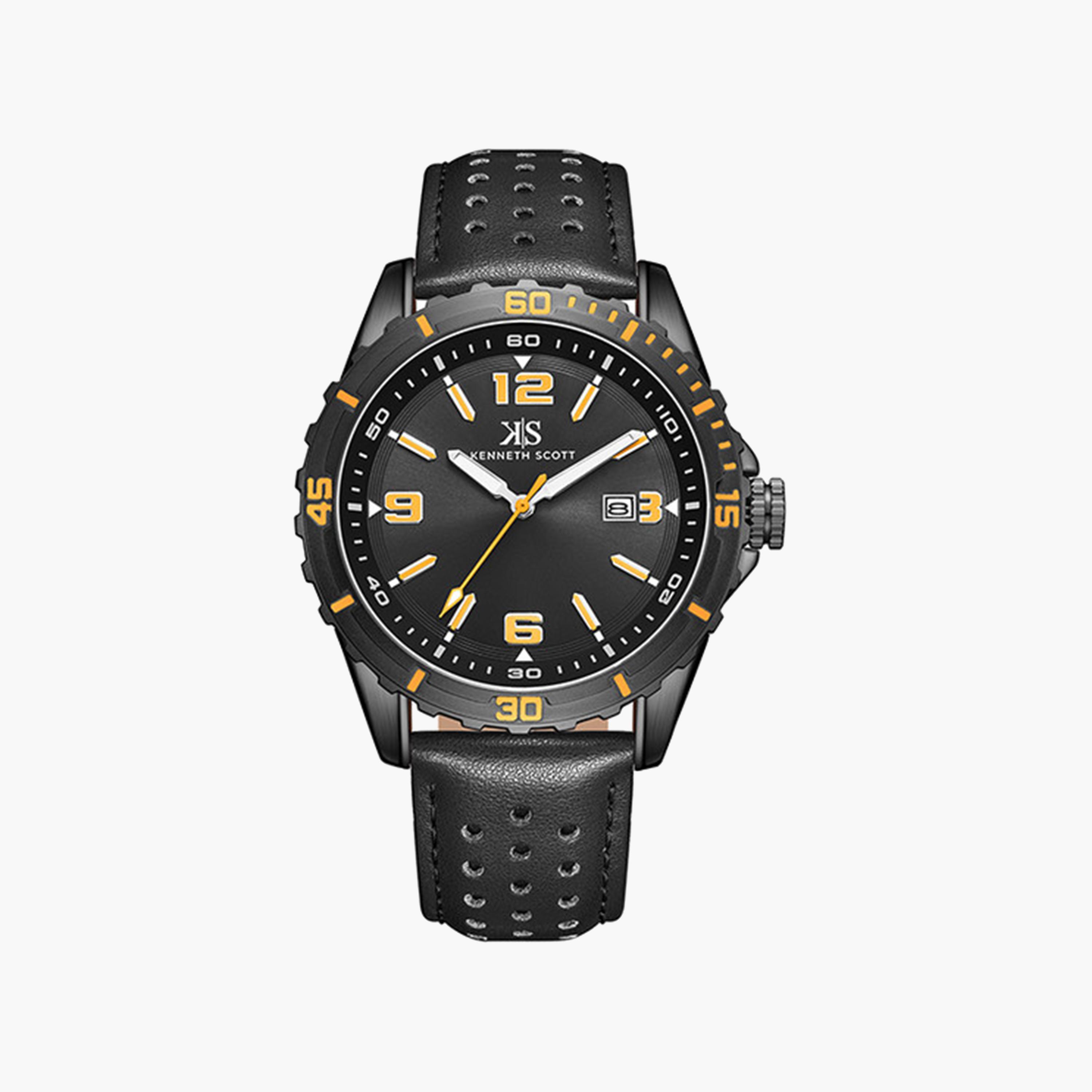 كينيث سكوت-  ساعة رجالية جلدية تناظرية سوار أسود   43 مم | K24022-BLBBO-men-watchesandjewellery-watches-image-1