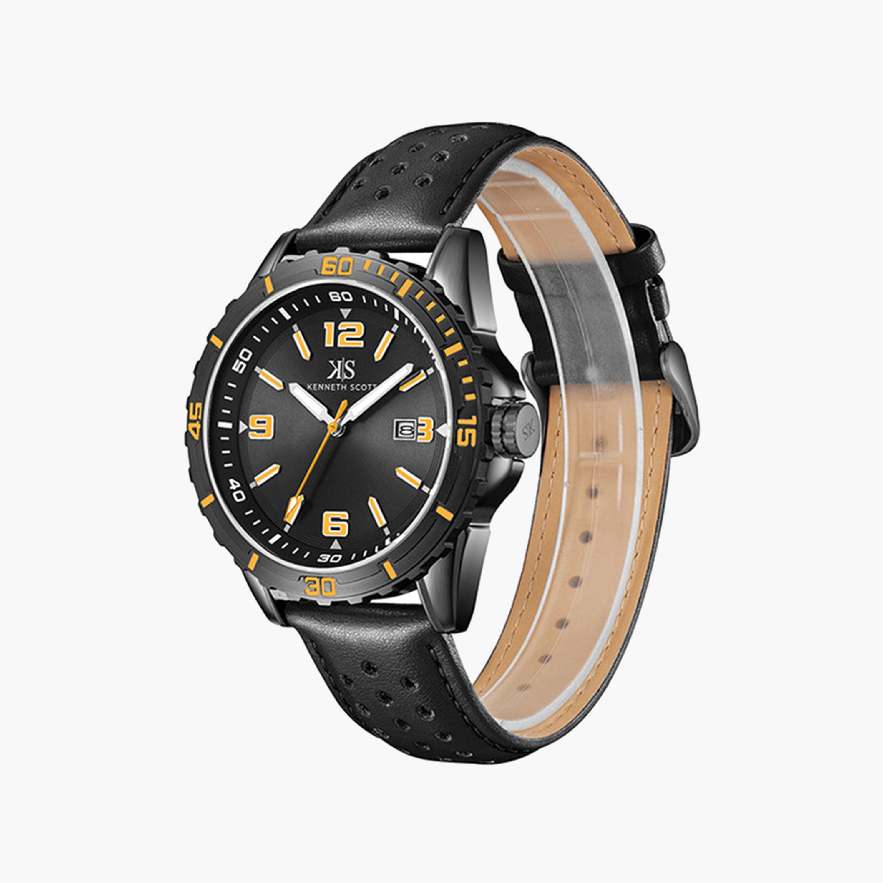 كينيث سكوت-  ساعة رجالية جلدية تناظرية سوار أسود   43 مم | K24022-BLBBO-men-watchesandjewellery-watches-image-2