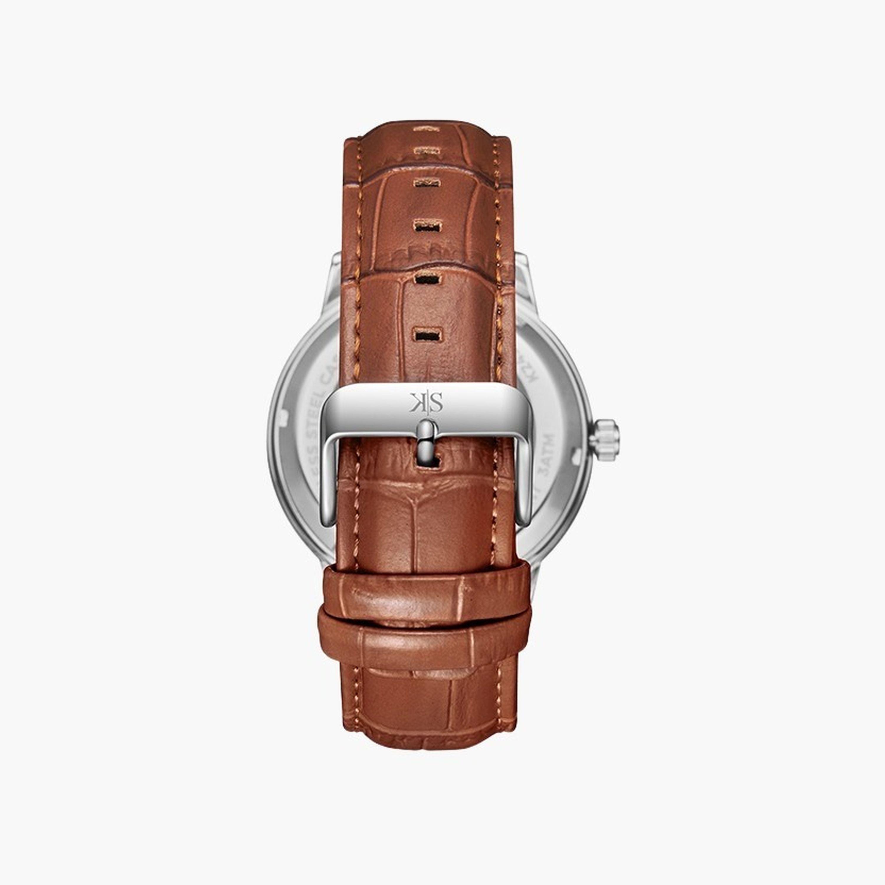 Kenneth Scott Men's 44 MM Brown Strap Automatic Leather Watch | K24323-SLDWK-men-watchesandjewellery-watches-image-3