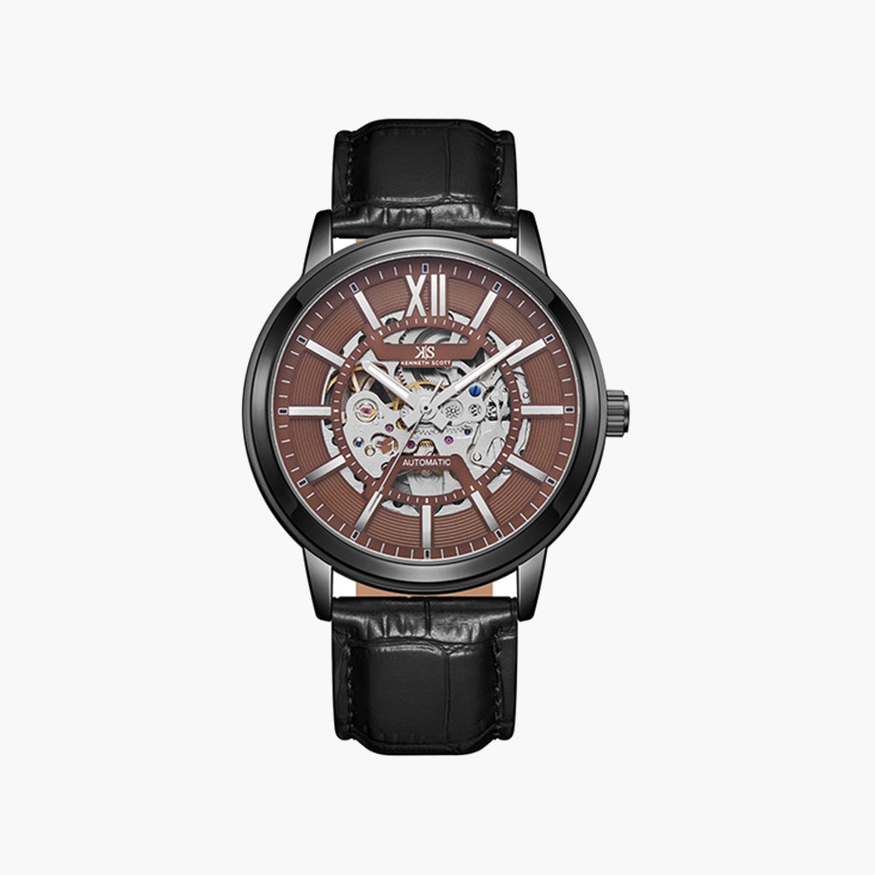 كينيث سكوت-  ساعة رجالية جلدية أوتوماتيكية   44 مم سوار أسود | K24323-BLBH-men-watchesandjewellery-watches-image-1
