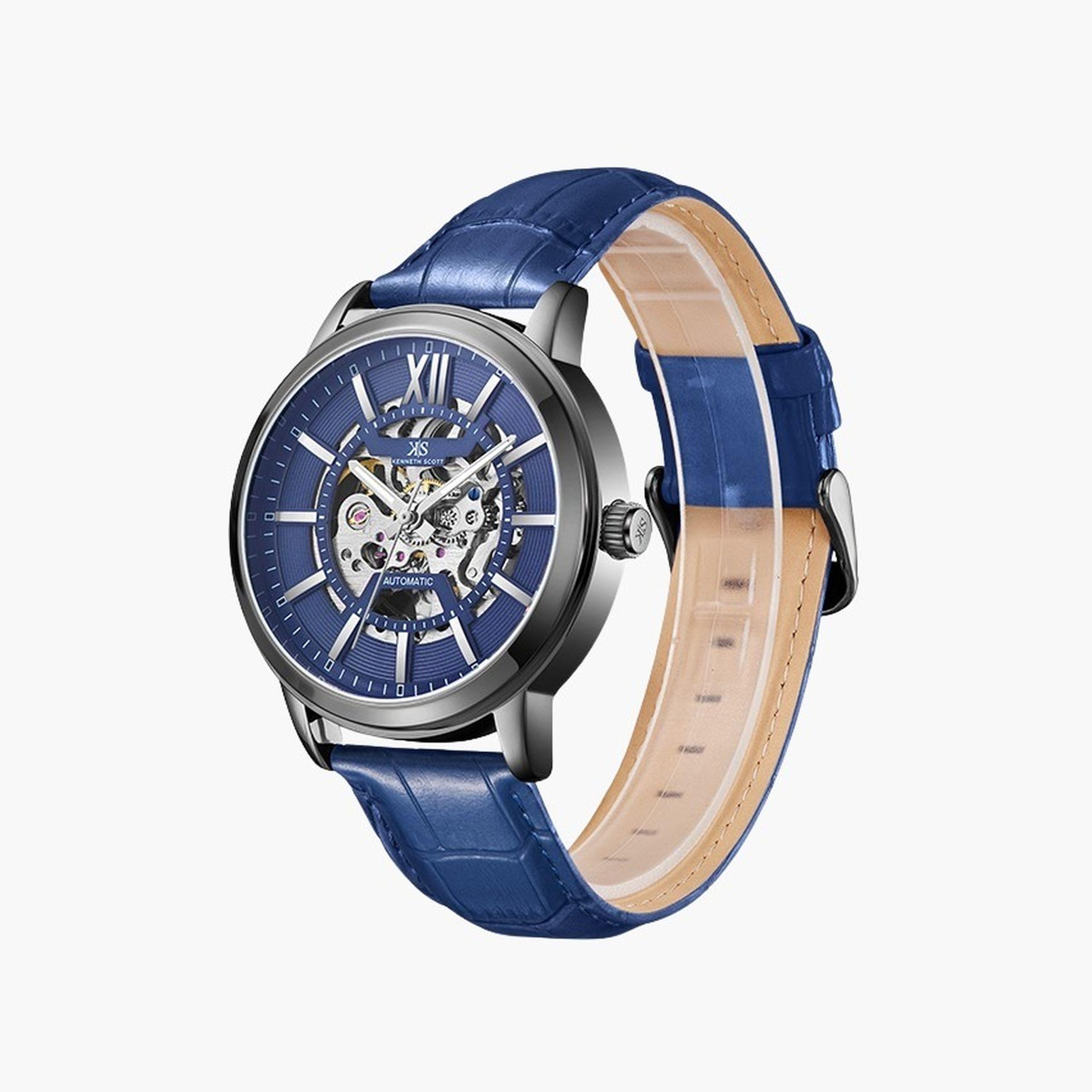 Kenneth Scott Men's 44 MM Blue Strap Automatic Leather Watch | K24323-XLNN-men-watchesandjewellery-watches-image-2
