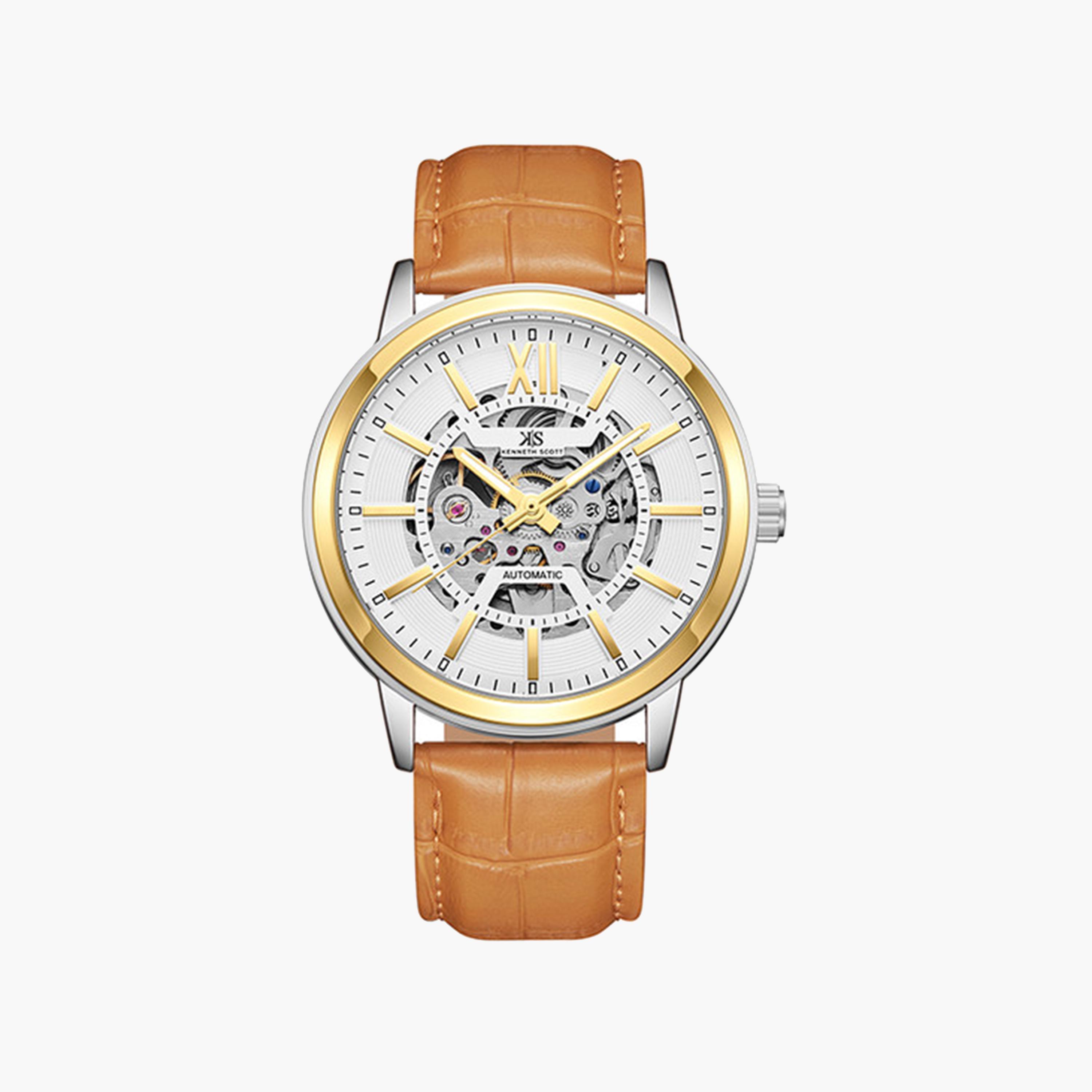 كينيث سكوت-  ساعة رجالية أوتوماتيكية   بحزام بني من الجلد 44 مم | K24323-TLFW-men-watchesandjewellery-watches-image-1