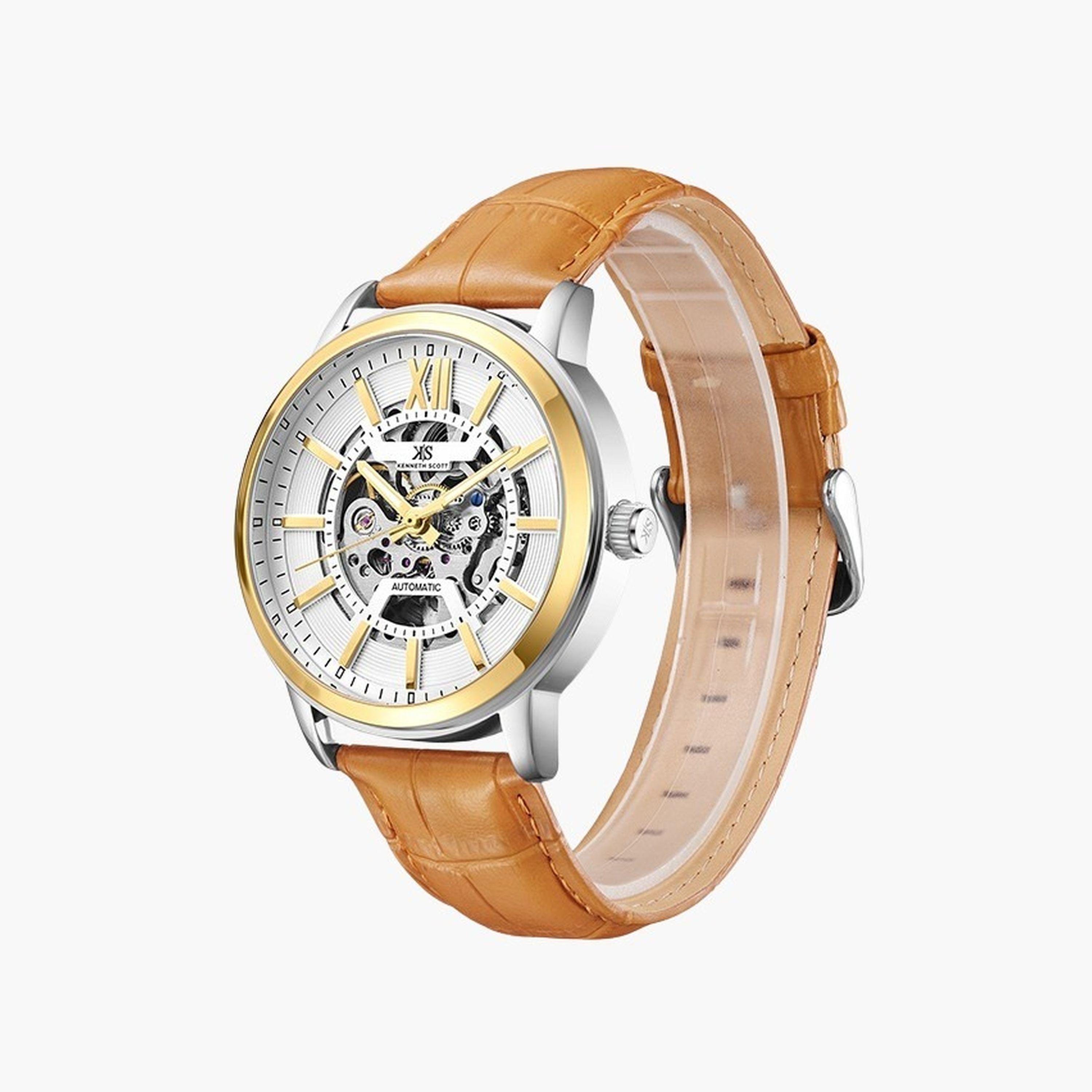 كينيث سكوت-  ساعة رجالية أوتوماتيكية   بحزام بني من الجلد 44 مم | K24323-TLFW-men-watchesandjewellery-watches-image-2