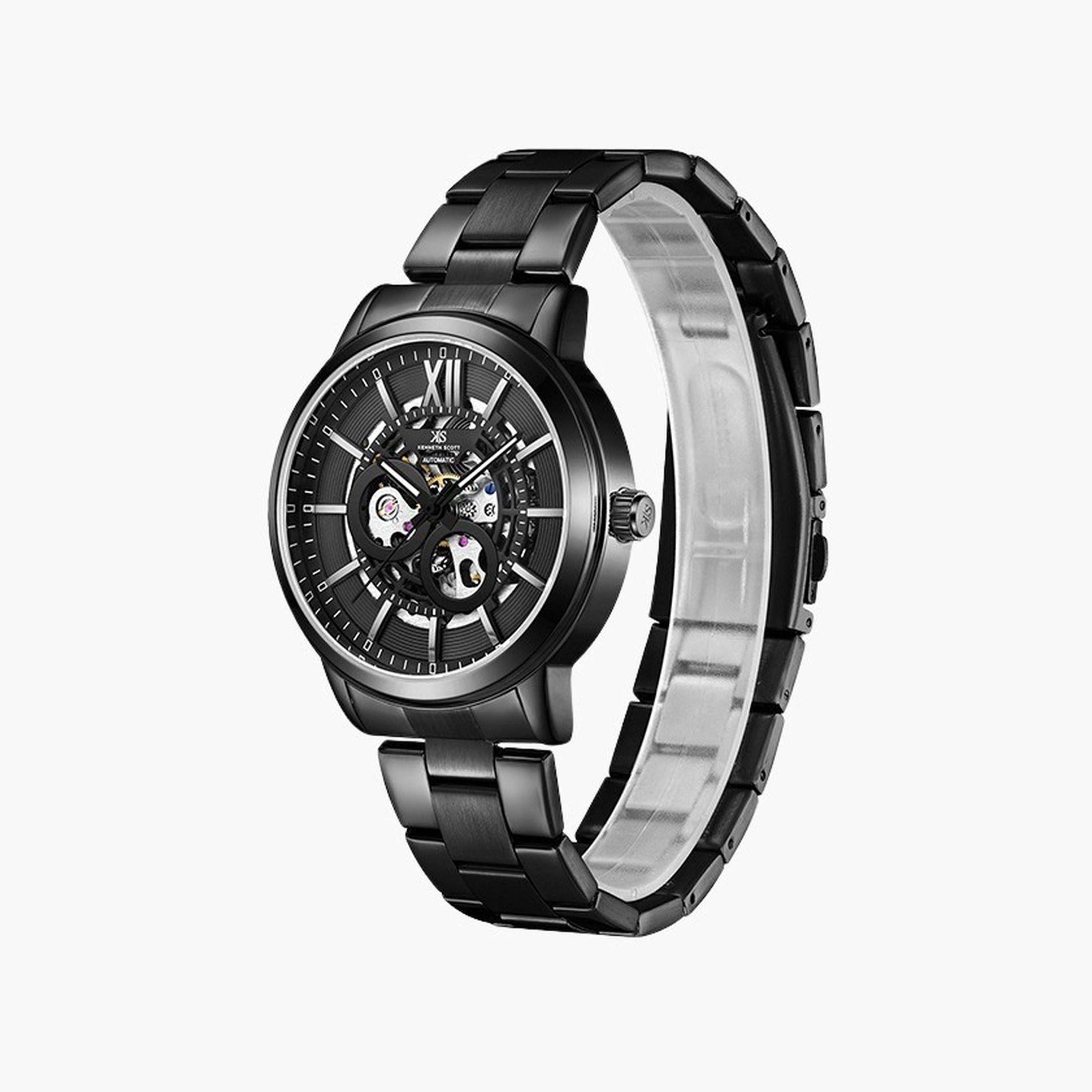 Kenneth Scott Men's 44 MM Black Strap Automatic Stainless Steel Watch | K24324-BBBB-men-watchesandjewellery-watches-image-2
