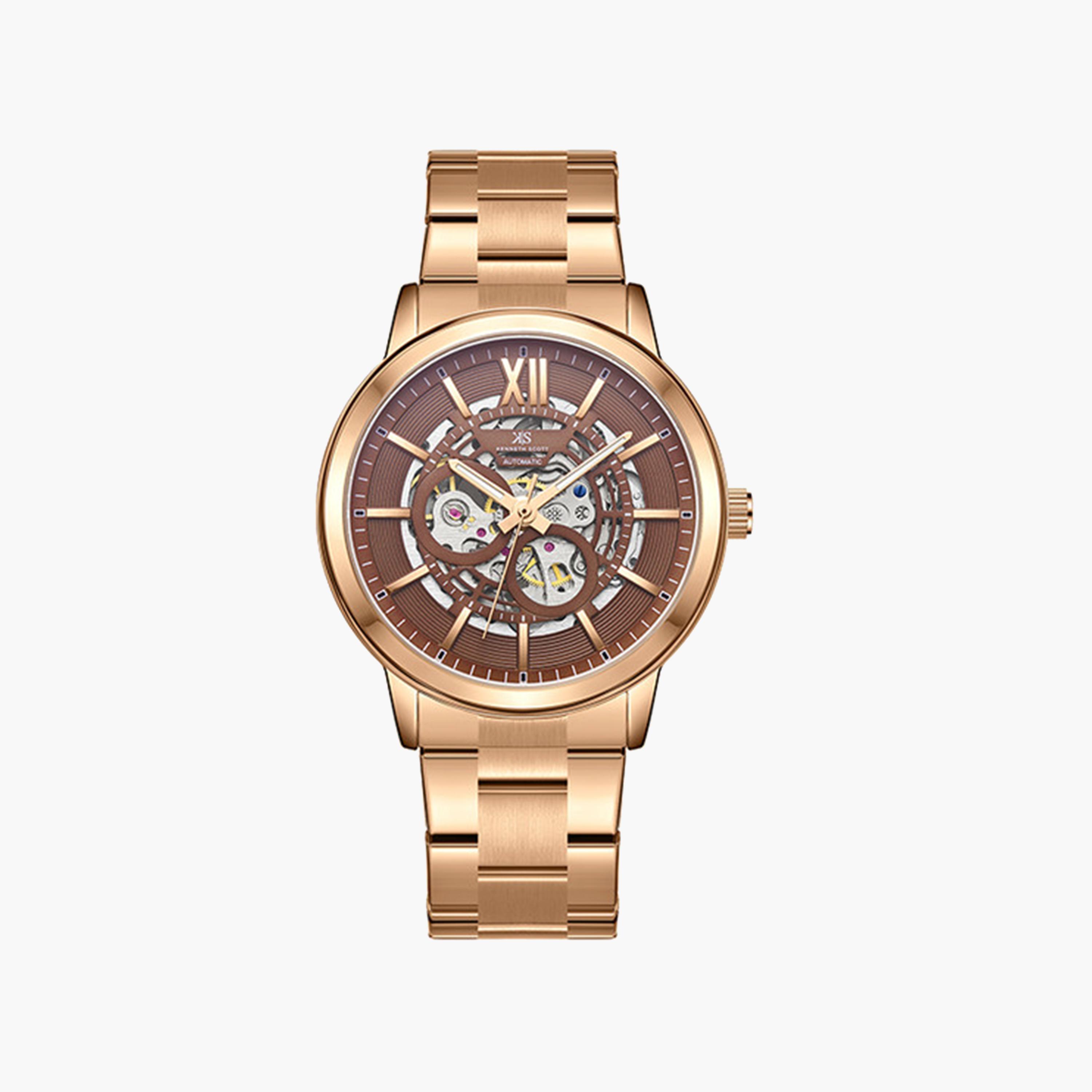 كينيث سكوت-  ساعة رجالية أوتوماتيكية   بحزام ذهبي من ستانلس ستيل 44 مم | K24324-DBDD-men-watchesandjewellery-watches-image-1