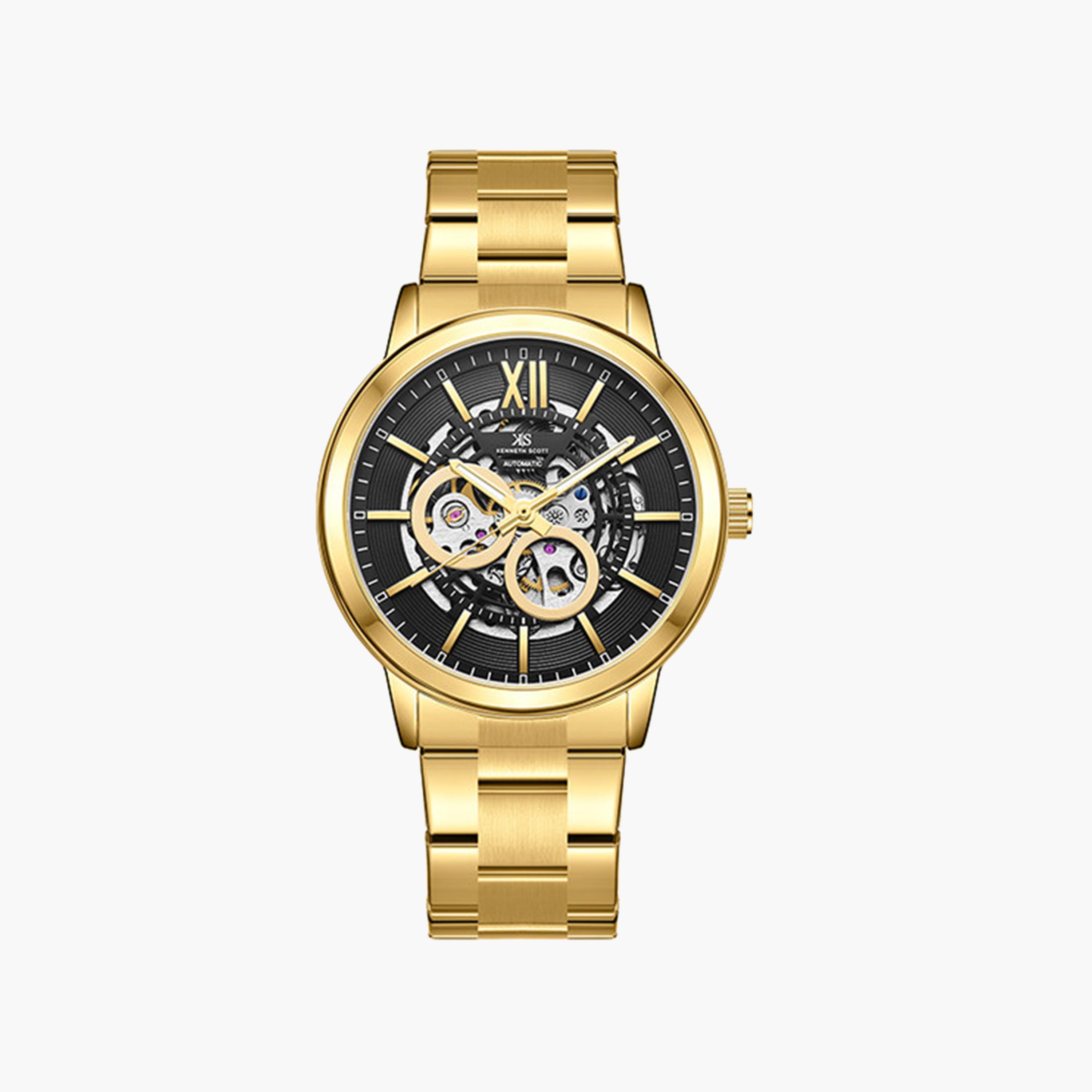 Kenneth Scott Men's 44 MM Gold Strap Automatic Stainless Steel Watch | K24324-GBGB-men-watchesandjewellery-watches-image-1