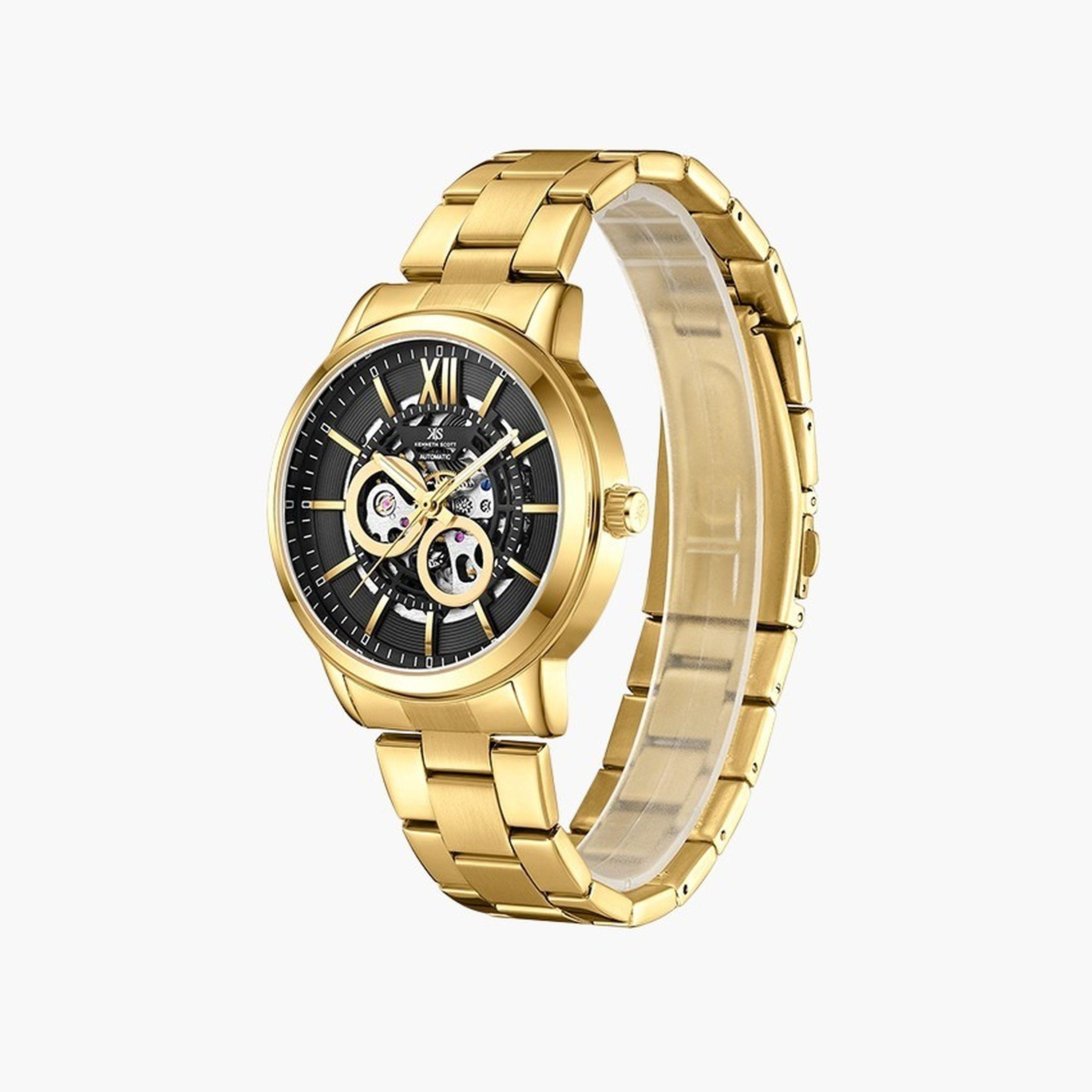 Kenneth Scott Men's 44 MM Gold Strap Automatic Stainless Steel Watch | K24324-GBGB-men-watchesandjewellery-watches-image-2