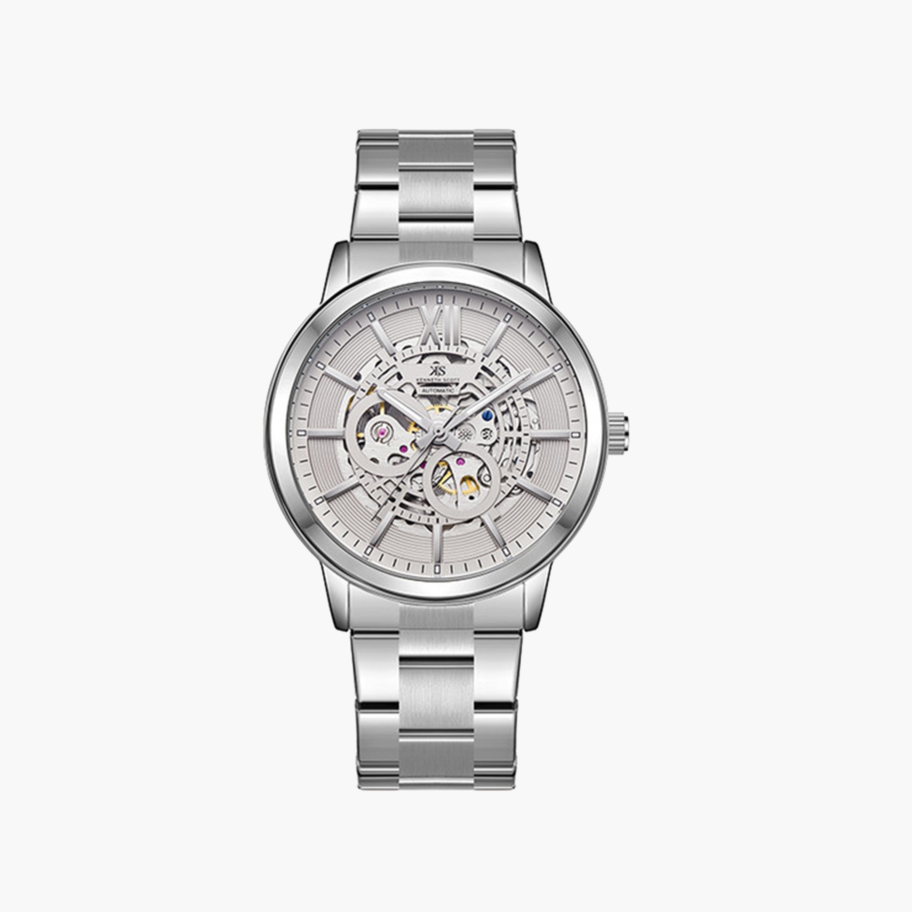 Kenneth Scott Men's 44 MM Silver Strap Automatic Stainless Steel Watch | K24324-SBSX-men-watchesandjewellery-watches-image-1