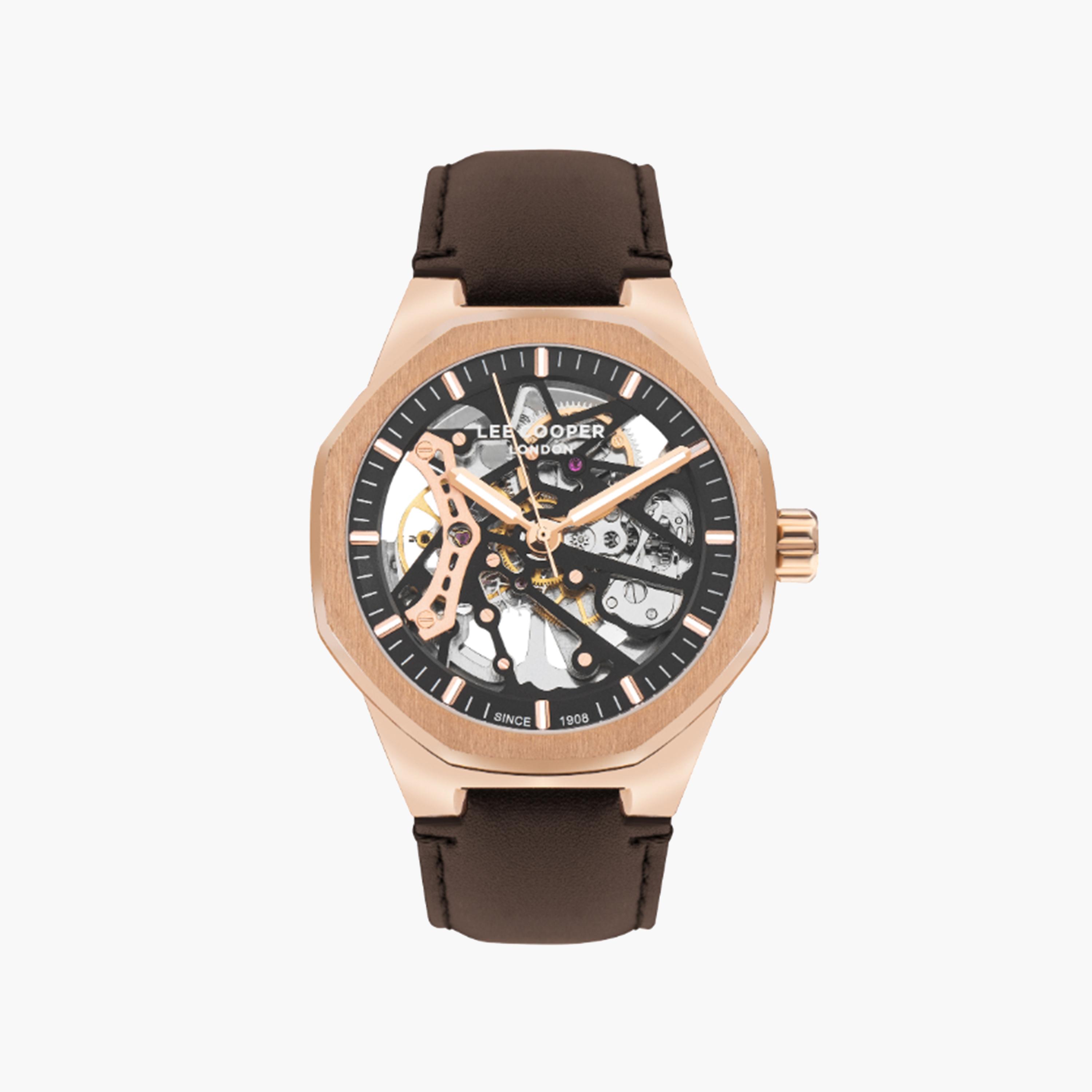 Lee Cooper Men's 52 MM Brown Strap Automatic Leather Watch | LC07904.454-men-watchesandjewellery-watches-image-1
