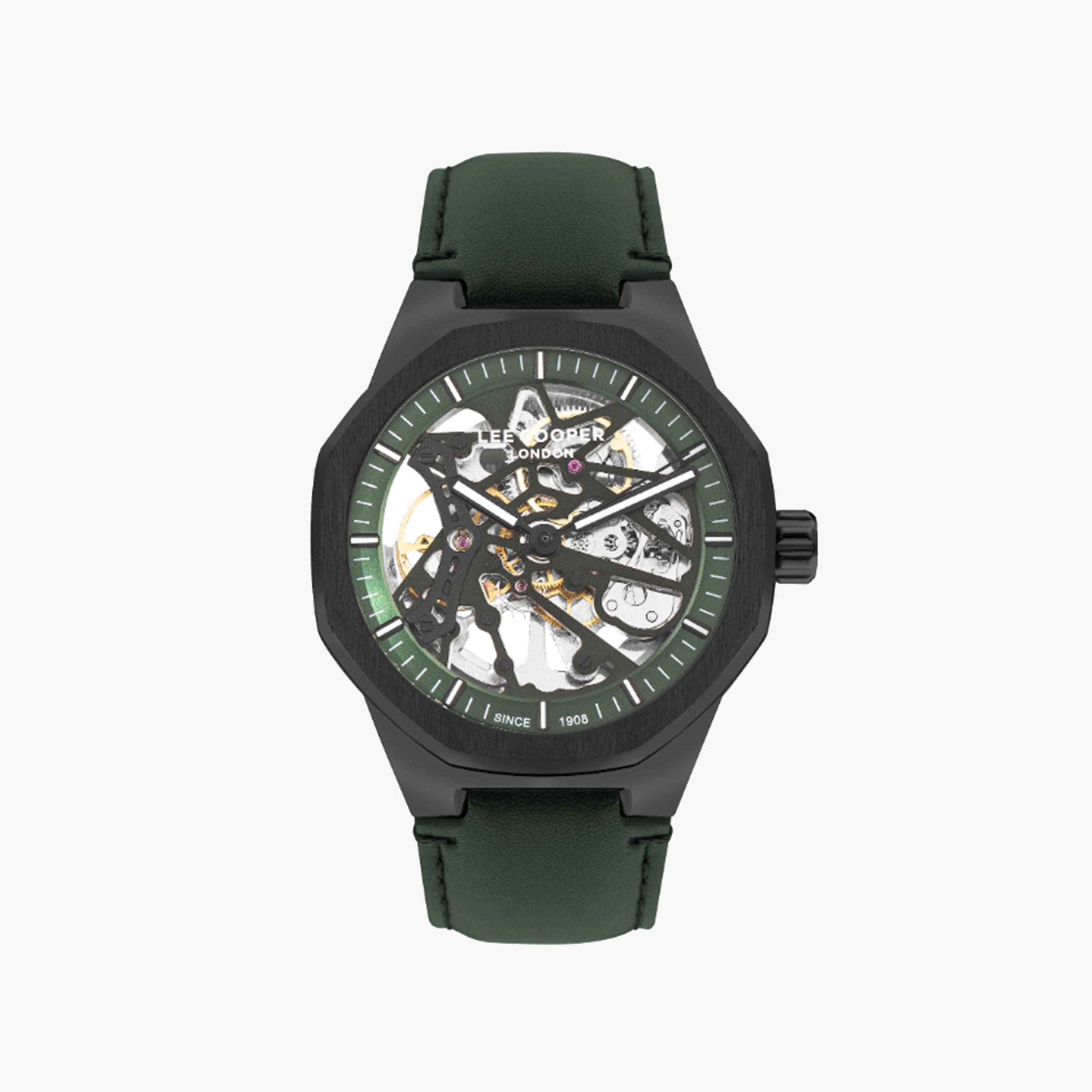 Lee Cooper Men's 52 MM Green Strap Automatic Leather Watch | LC07904.077-men-watchesandjewellery-watches-image-1