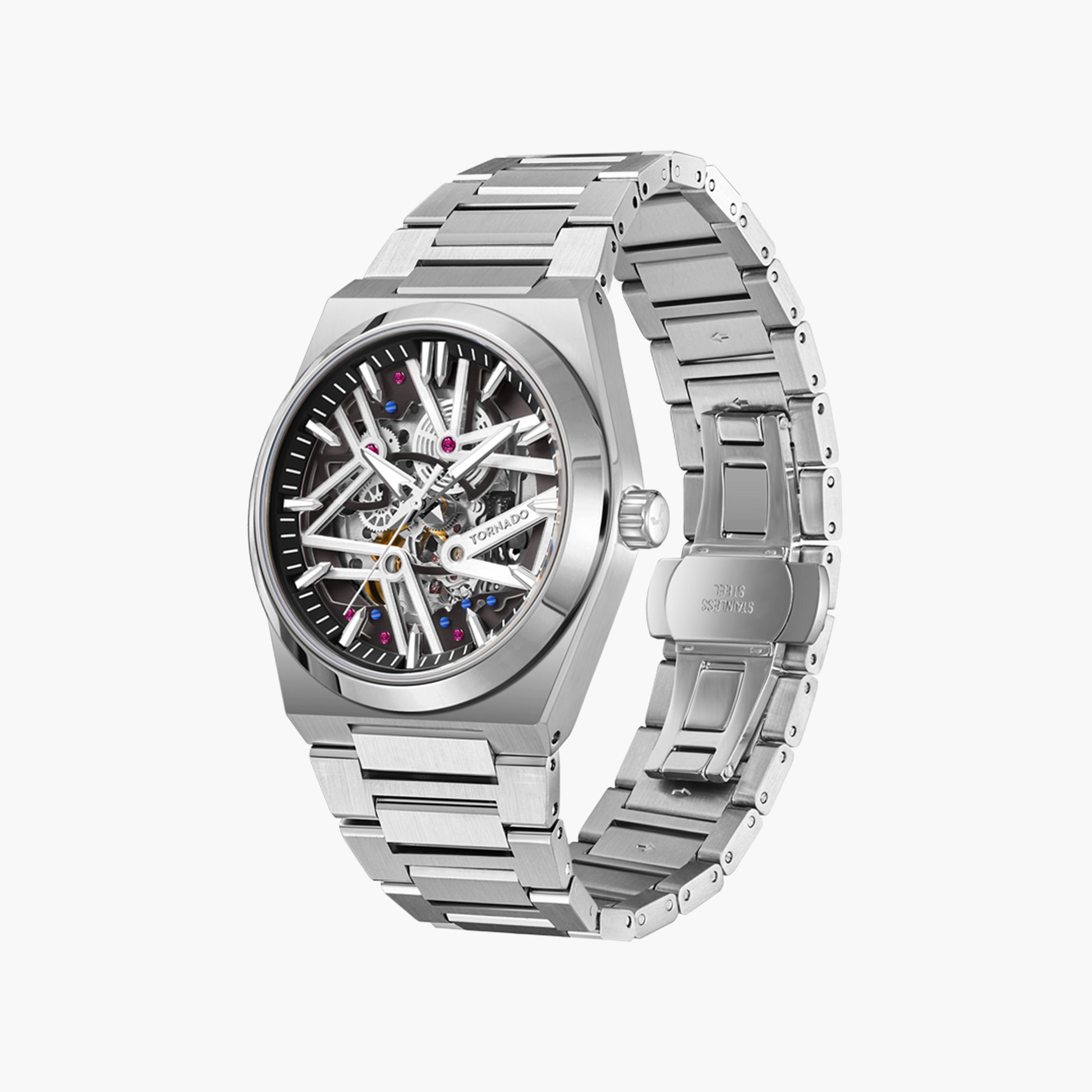 Tornado Men's 43 MM Silver Strap Automatic Metal Watch | T24301-SBSB-men-watchesandjewellery-watches-image-2