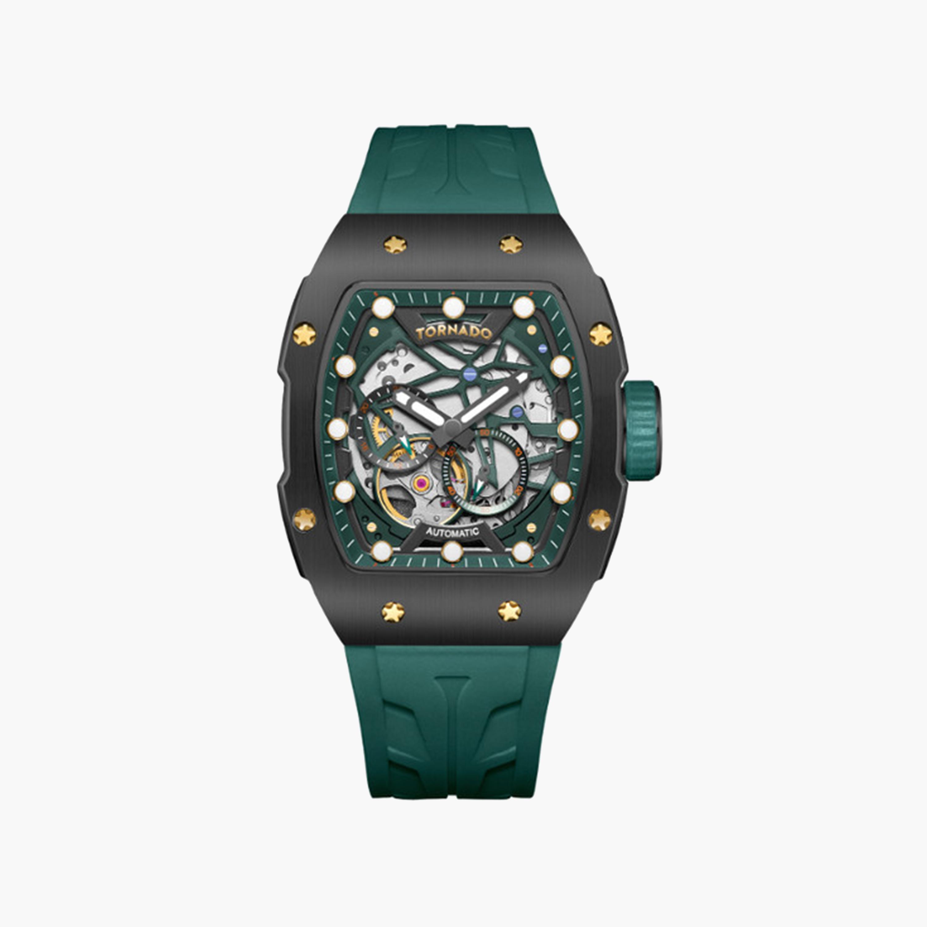Tornado Men's 49 MM Green Strap Automatic Silicone Watch | T24302-BSHB-men-watchesandjewellery-watches-image-1