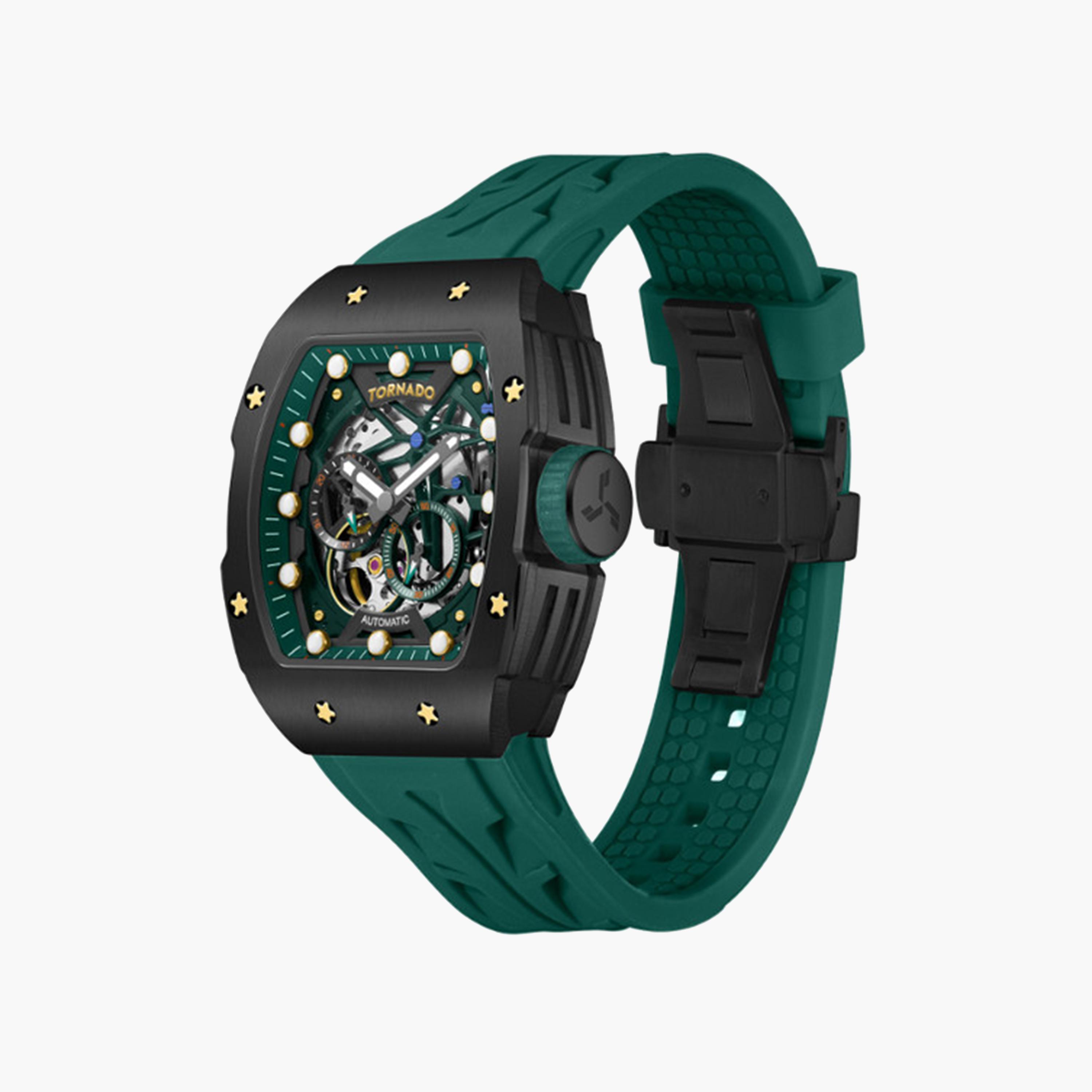 Tornado Men's 49 MM Green Strap Automatic Silicone Watch | T24302-BSHB-men-watchesandjewellery-watches-image-2