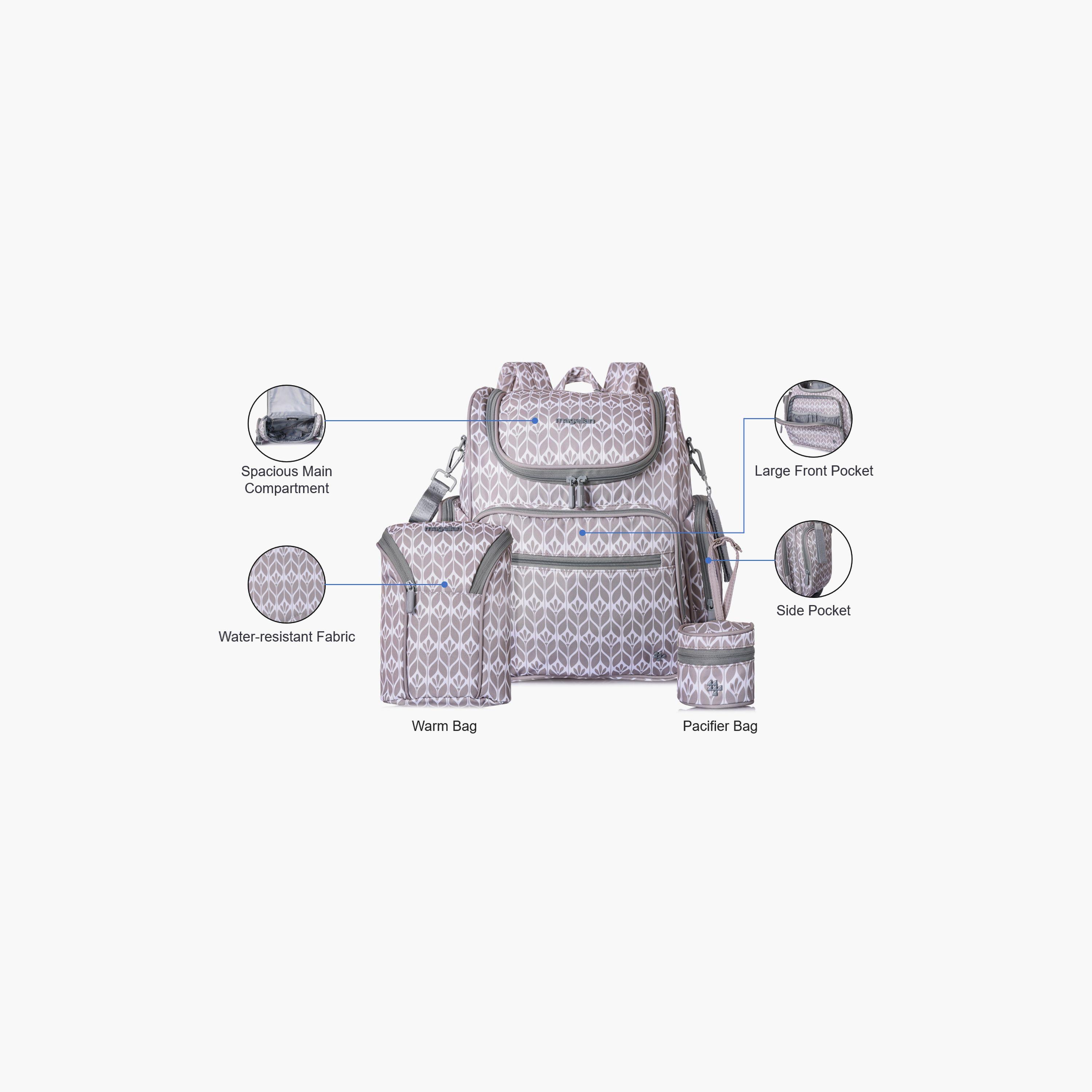 Magellan Printed Diaper Bag with Zipper and Adjustable Strap | 199MA203/3P-baby-diapering-diaperbags-image-3