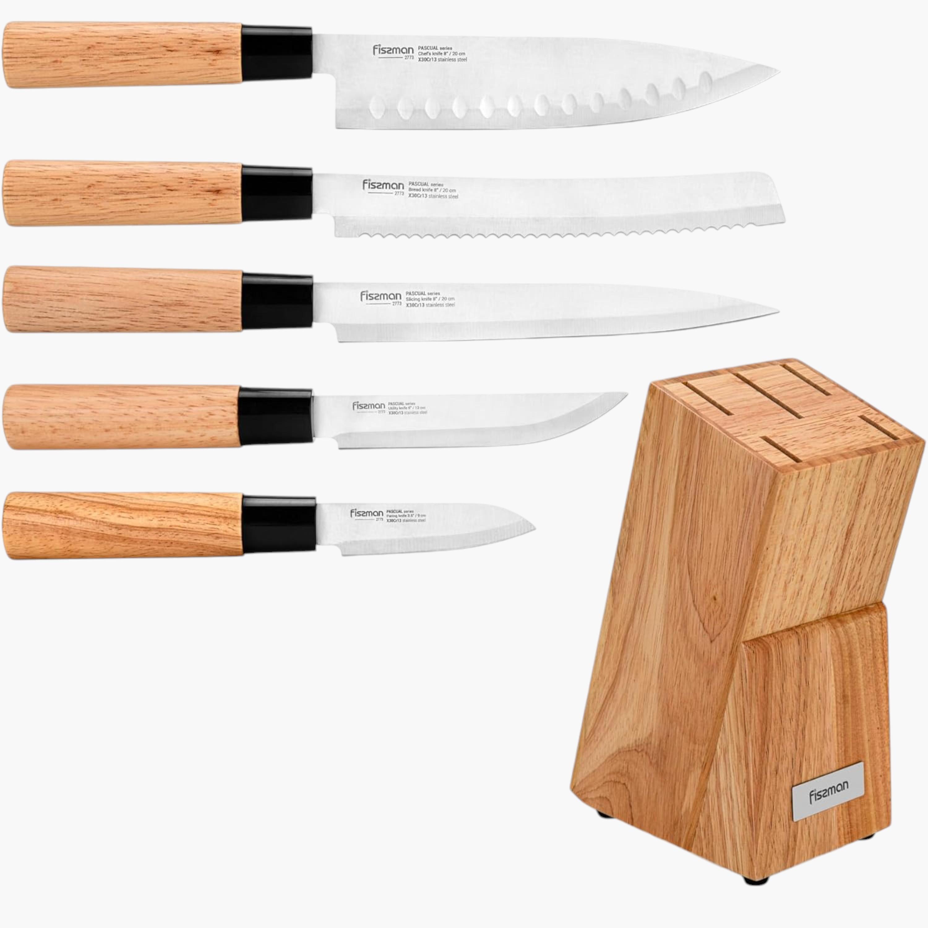 طقم سكاكين مطبخ ستانلس ستيل 6 قطع مع حامل باسكوال من فيسمان-household-kitchen-kitchentoolsandutensils-knives-image-2