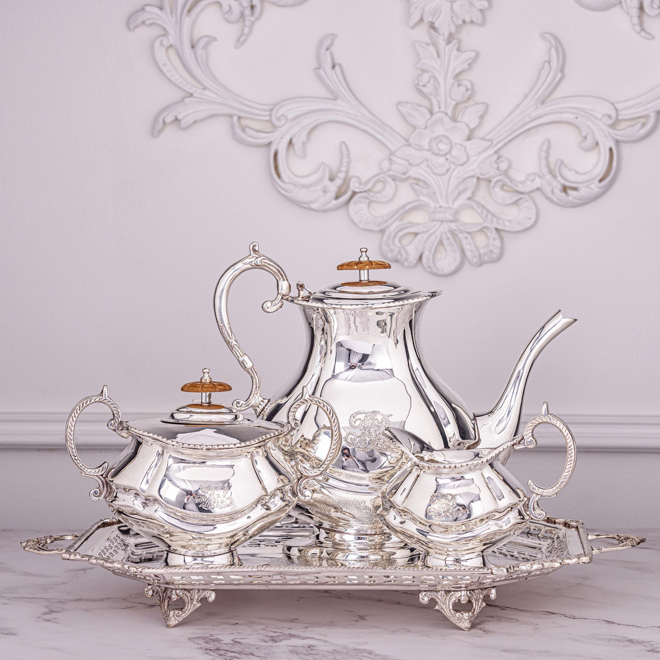 Quesera 4-Piece Bariq Silver Plated Brass Tea Set