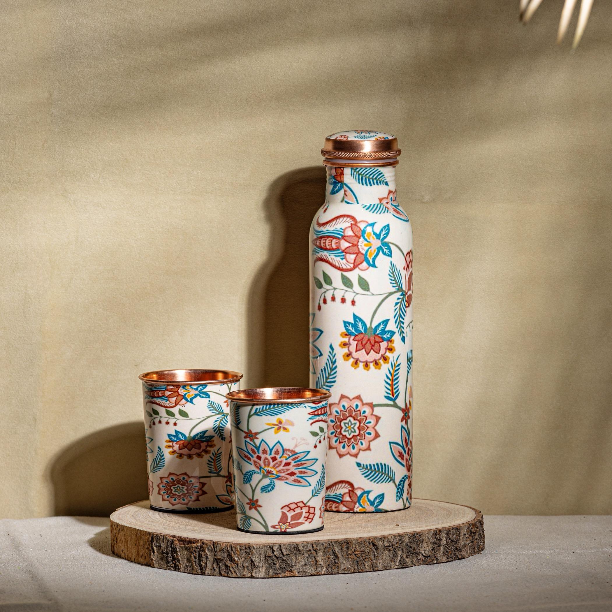 Quesera Copper 3-Piece Bottle and Glass Set