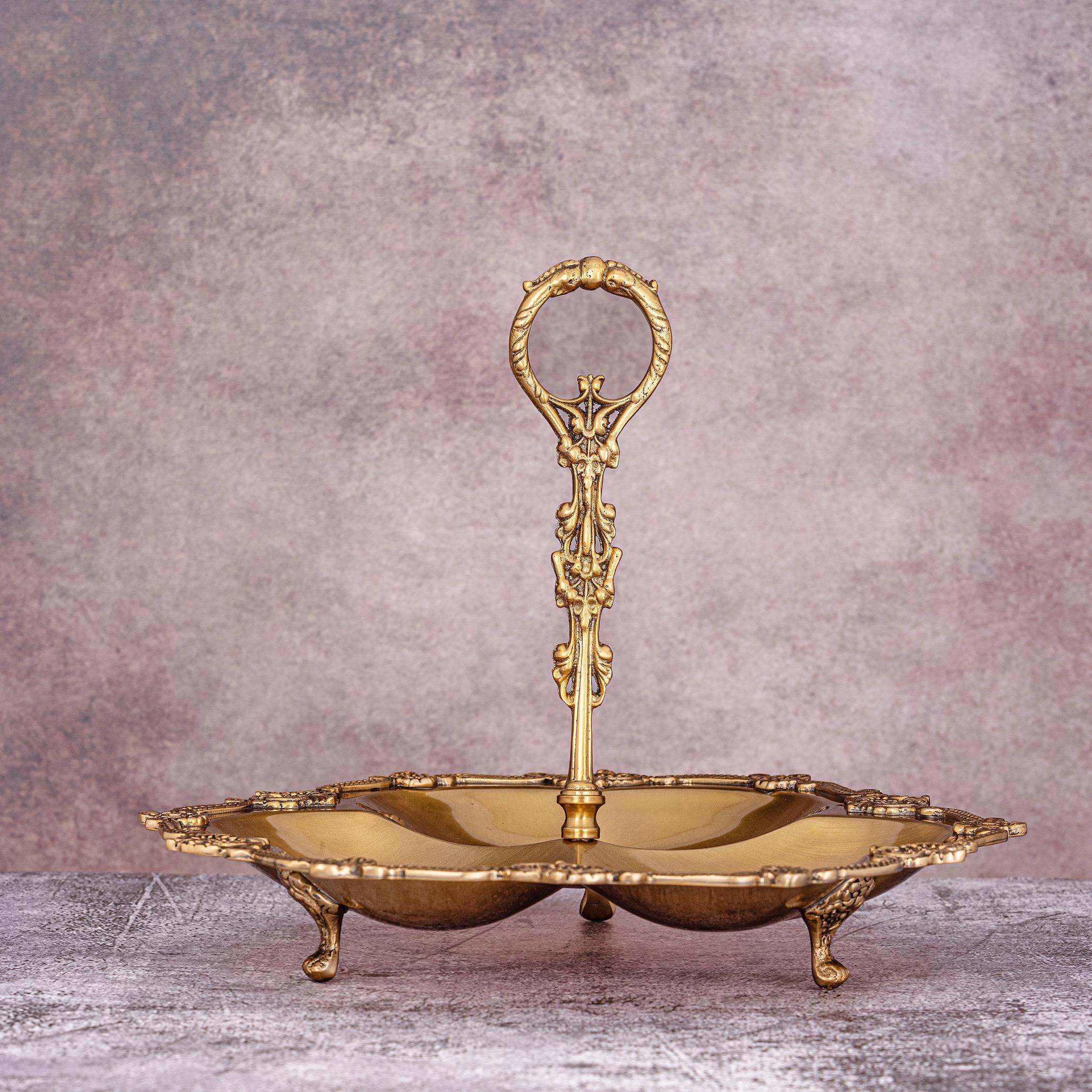 Quesera Pure Brass Aalam Serving Platter With Handle
