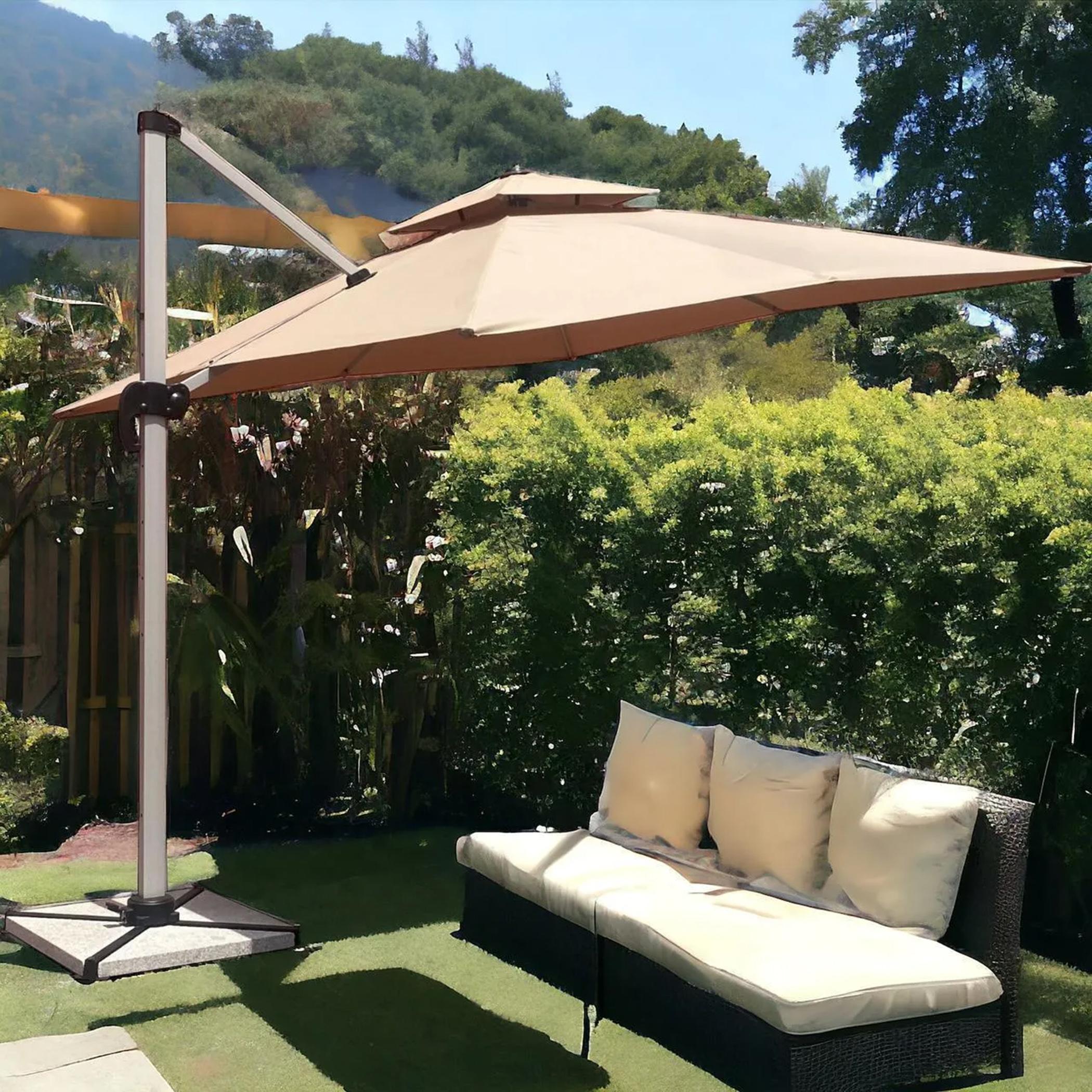 Wooden Twist Sunshade Aluminium Garden Umbrella with Rotating Handle - 350x350 cm