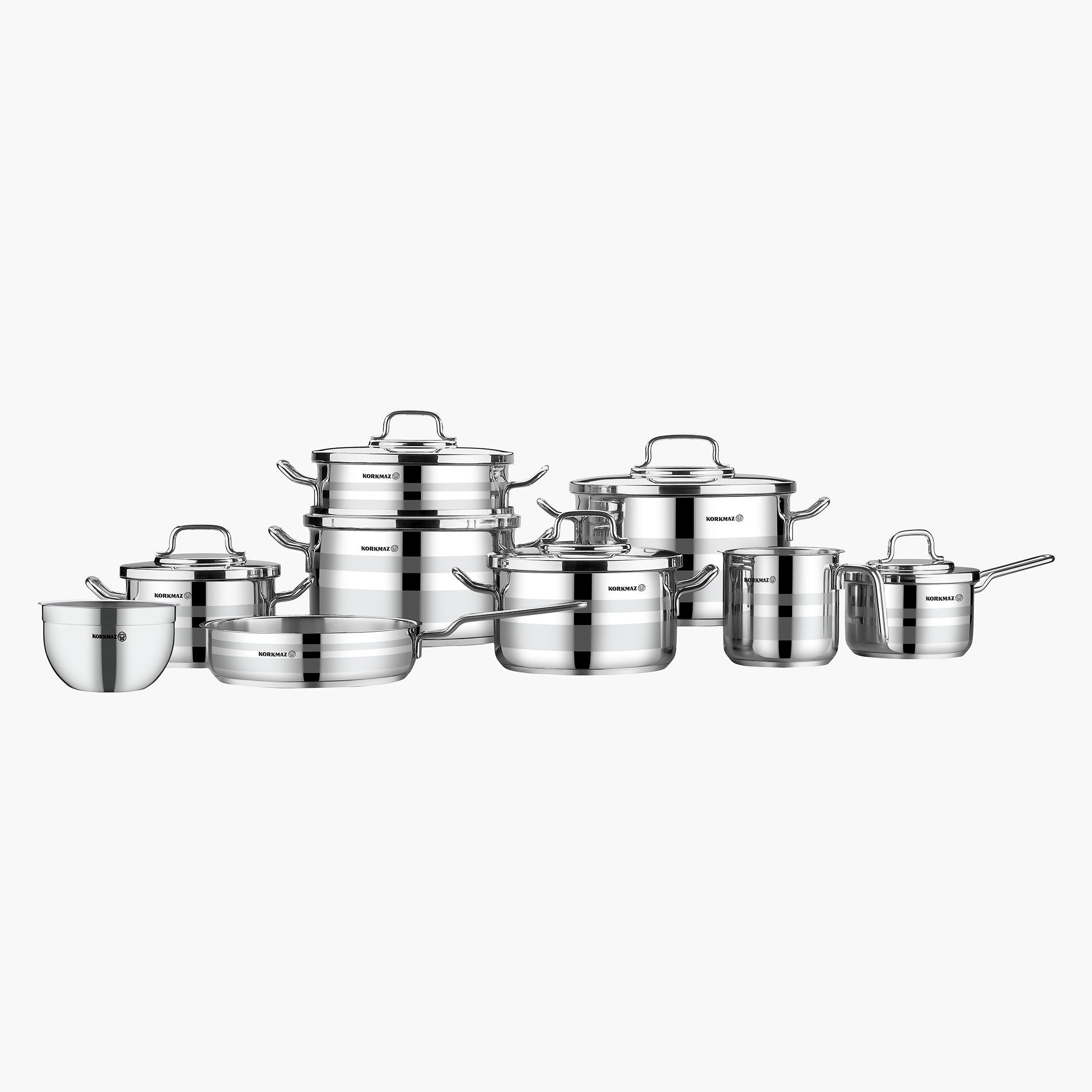 طقم أواني طهي 15 قطعة ستانلس ستيل أسترون من كوركماز-household-kitchen-cookware-cookwareandsets-image-1