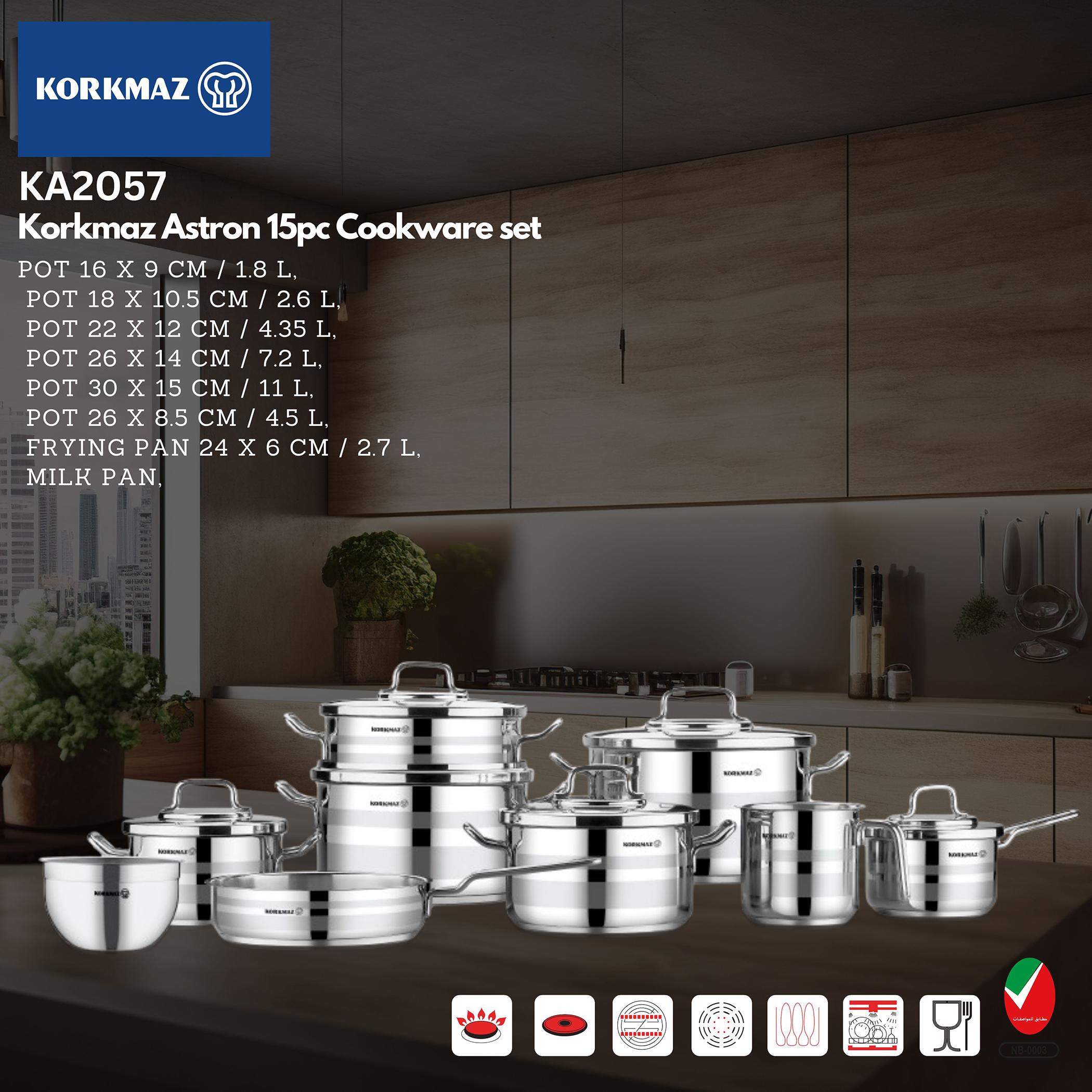 طقم أواني طهي 15 قطعة ستانلس ستيل أسترون من كوركماز-household-kitchen-cookware-cookwareandsets-image-5