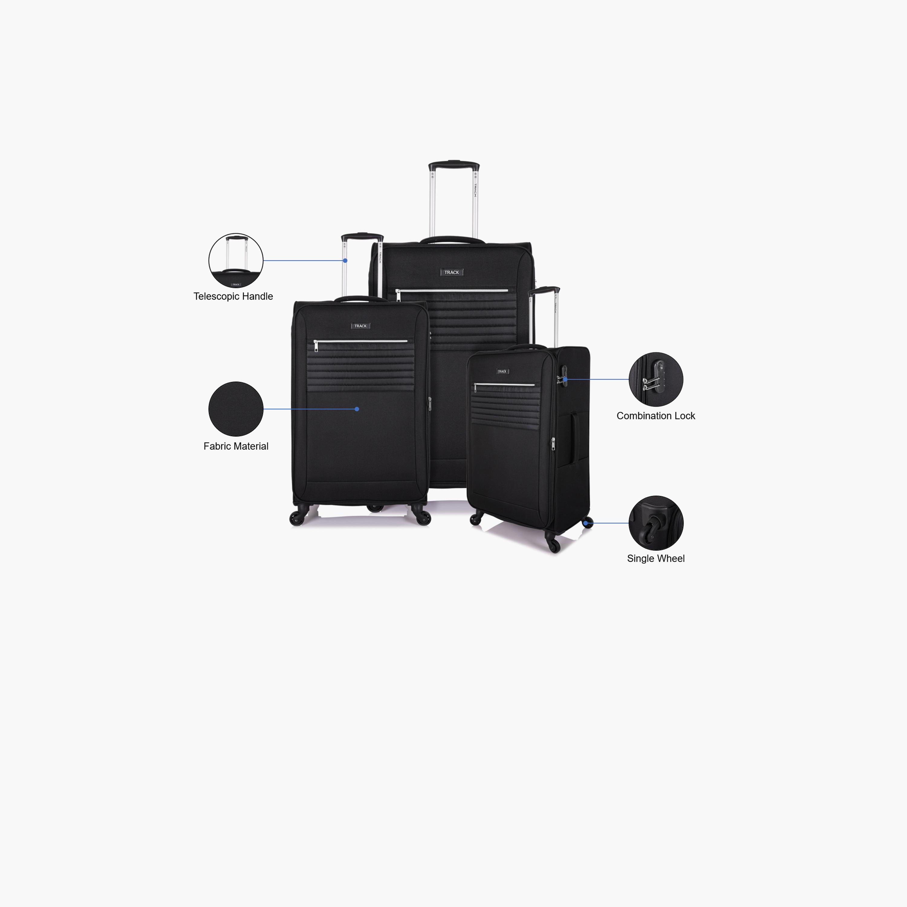 Track Set of 3 Textile Softcase 4-Wheeler Spinner Luggage Bags with Combination Lock | LG005/3P-travel-luggagesandbags-luggage-image-2