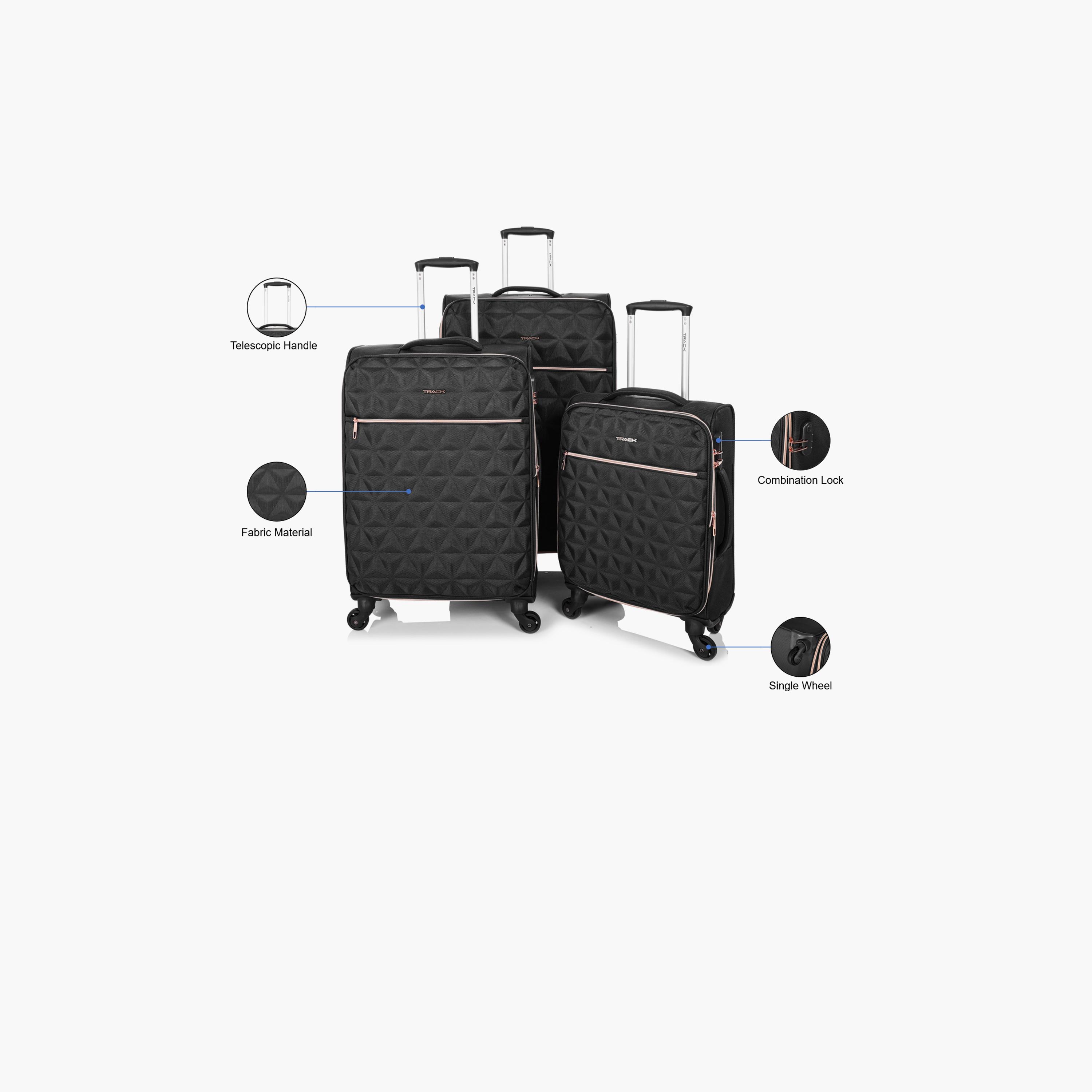 Track Set of 3 Textile Softcase 4-Wheeler Spinner Luggage Bags with Combination Lock | LG004/3P-travel-luggagesandbags-luggage-image-2