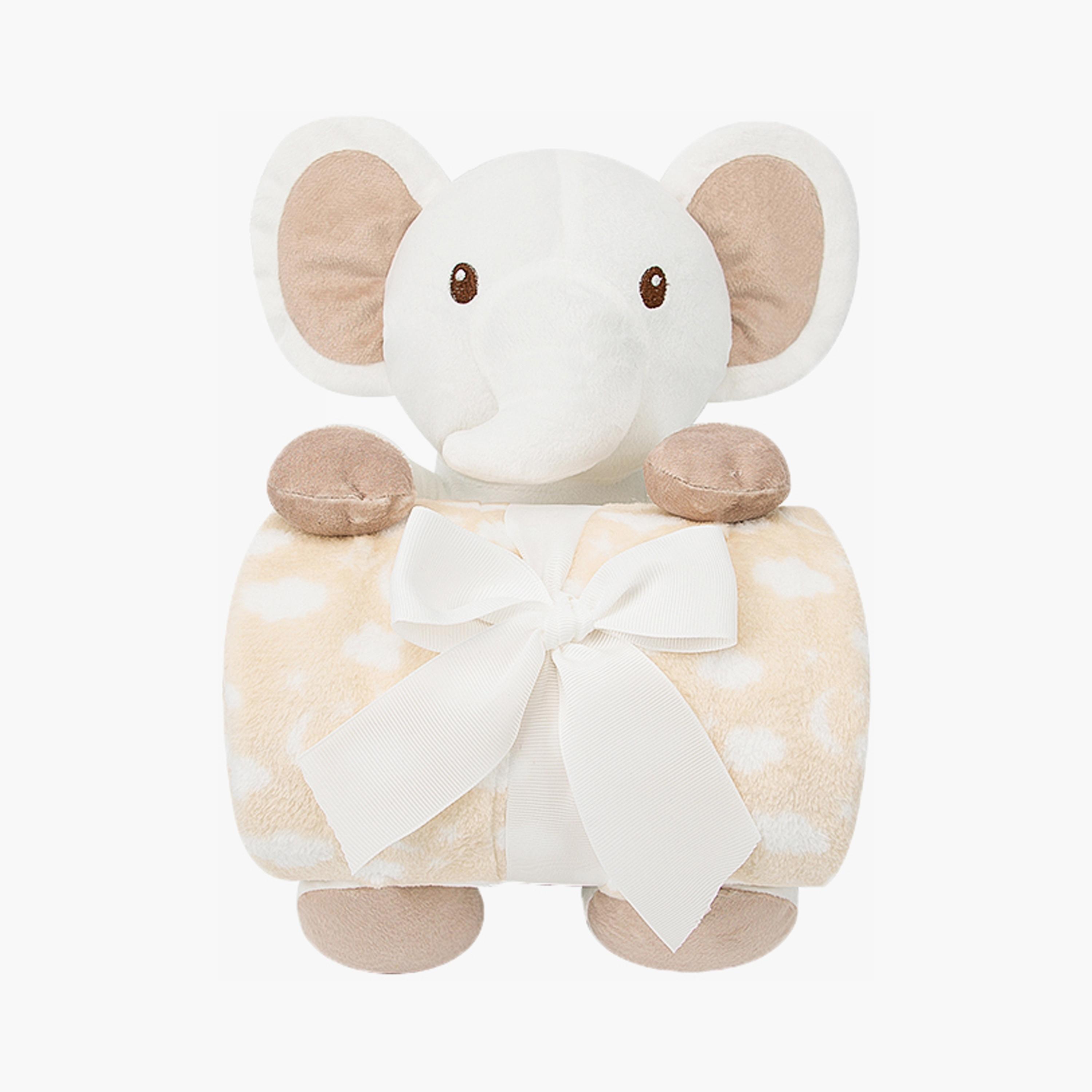 مجموعة هدايا من بطانية ولعبة محشوة من فاكتوري برايس - فيل - 100 × 75 سم-baby-nursery-blanketsandswaddles-blanketsandquilts-image-1