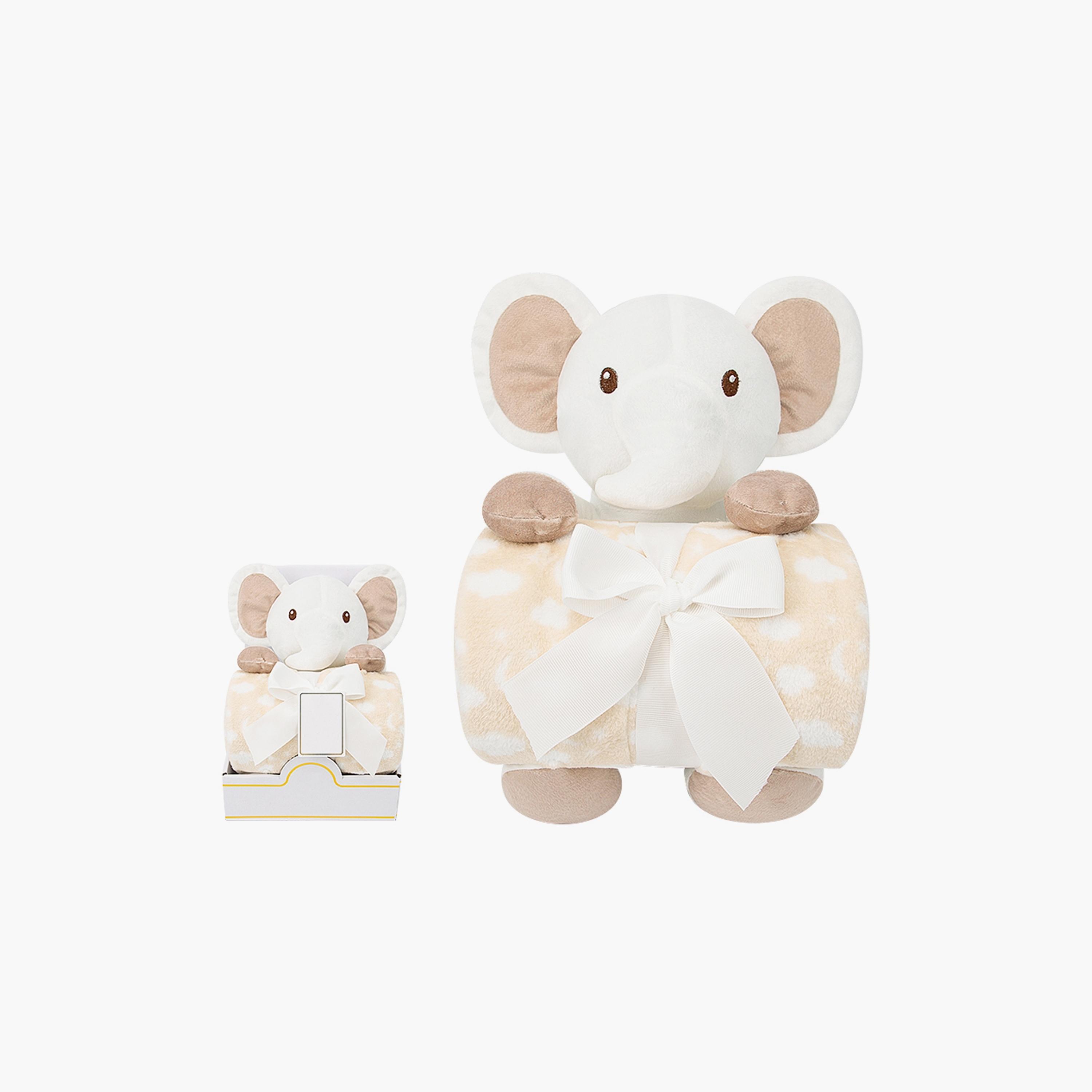 مجموعة هدايا من بطانية ولعبة محشوة من فاكتوري برايس - فيل - 100 × 75 سم-baby-nursery-blanketsandswaddles-blanketsandquilts-image-2