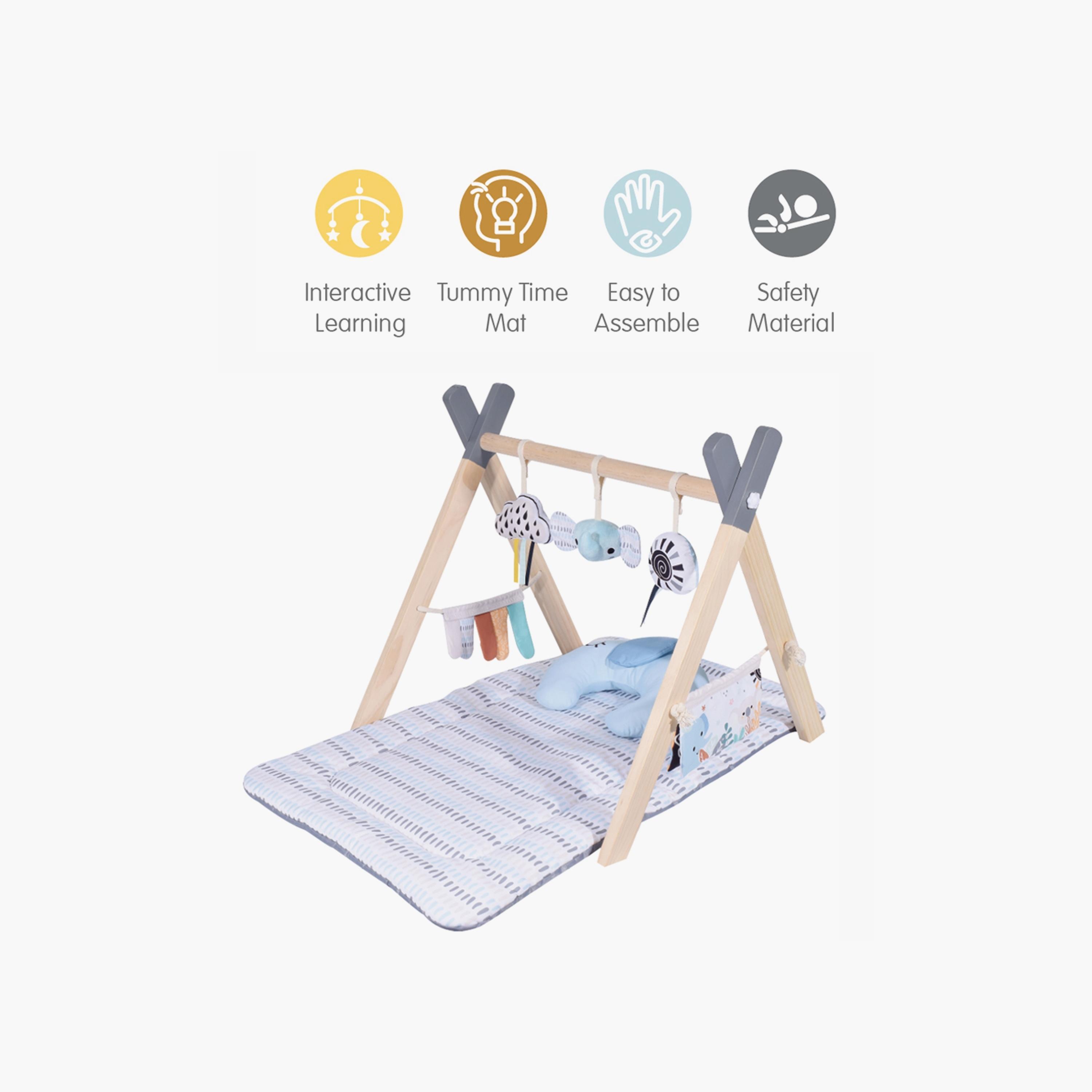 جيم خشبي مع أرضية نايرا وألعاب محشوة ووسادة رقبة من فاكتوري برايس-baby-infantactivity-playgyms-image-4