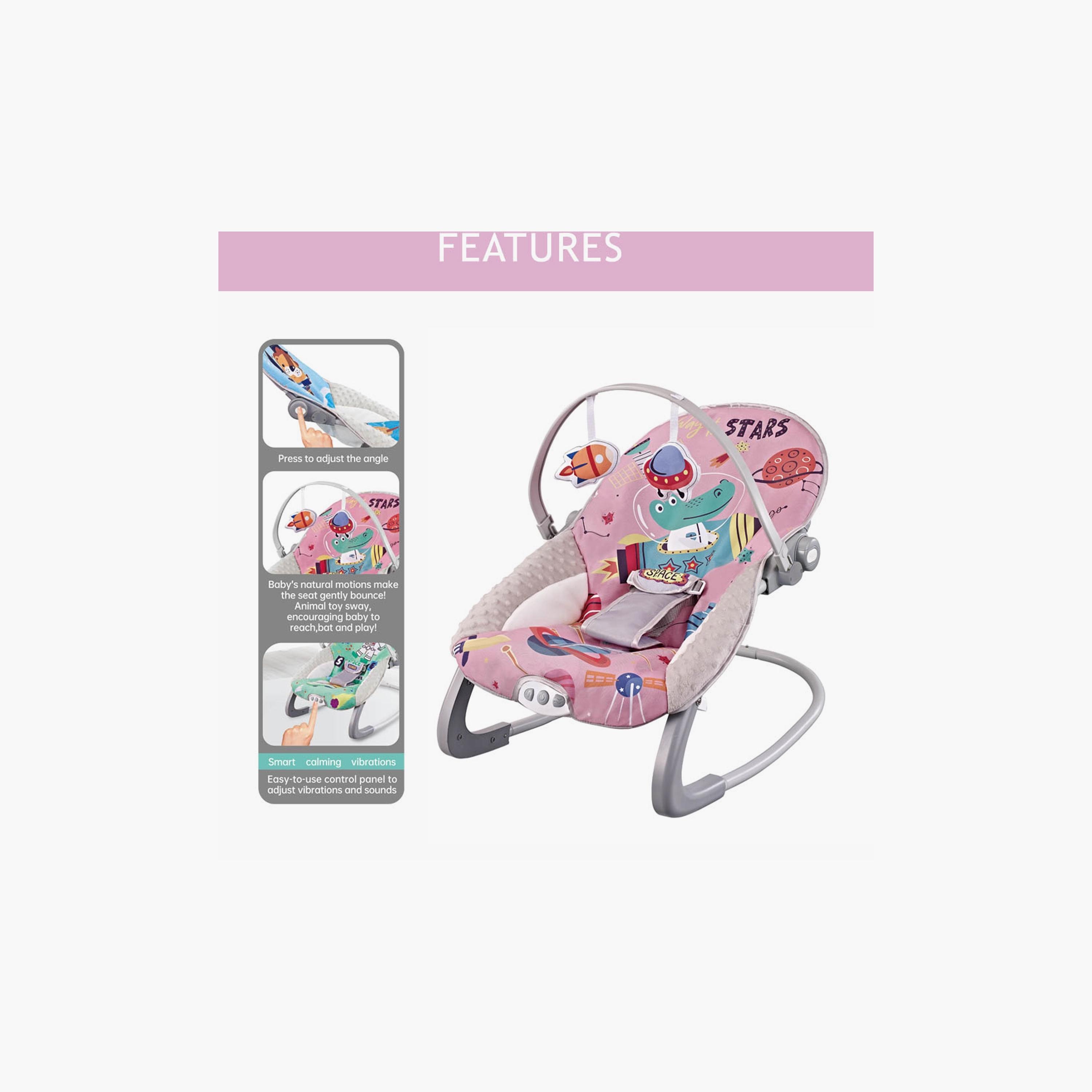 Factory Price Printed Bouncer with Removable Toys, Music & Vibration - Space Pink-baby-infantactivity-bouncers-image-2