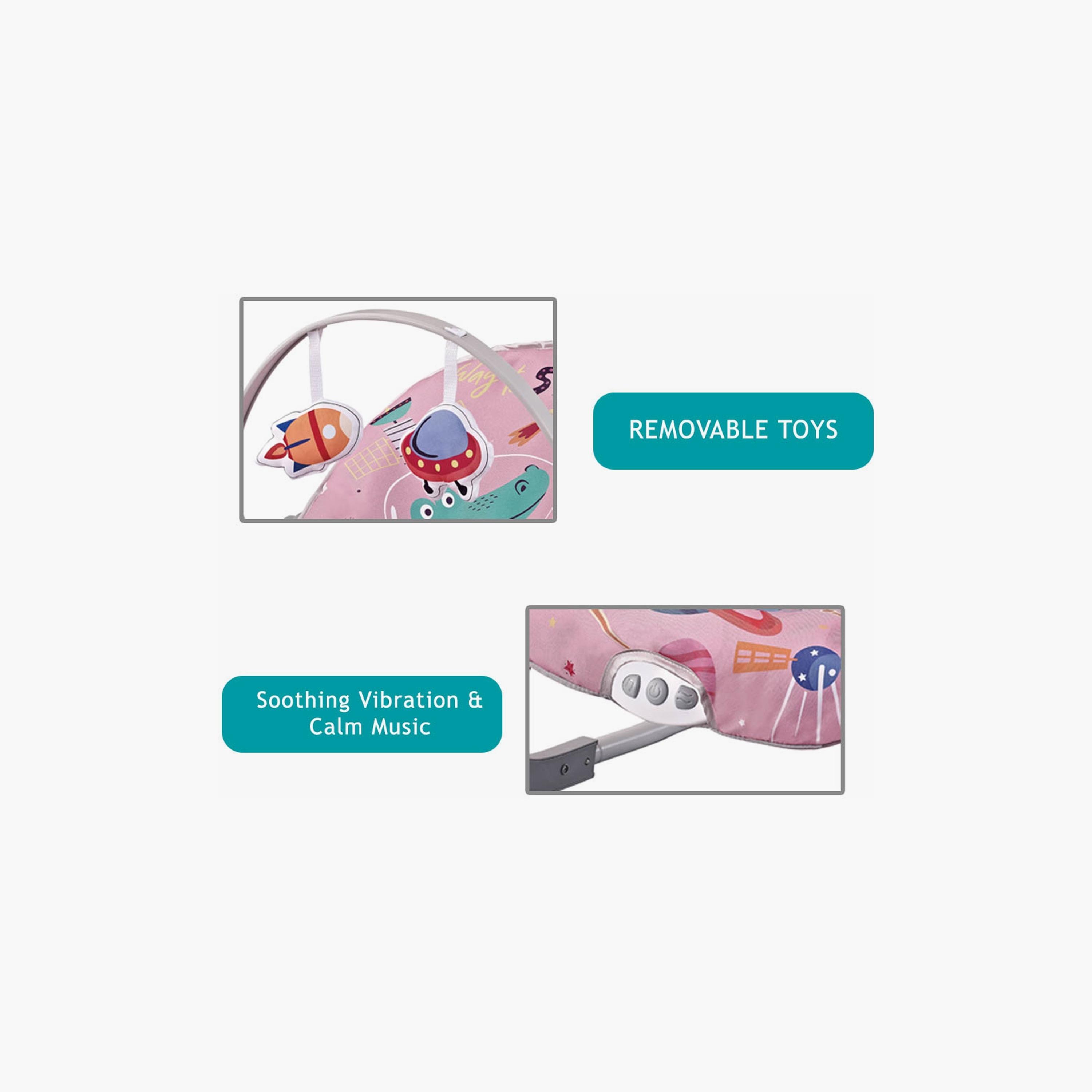 Factory Price Printed Bouncer with Removable Toys, Music & Vibration - Space Pink-baby-infantactivity-bouncers-image-4