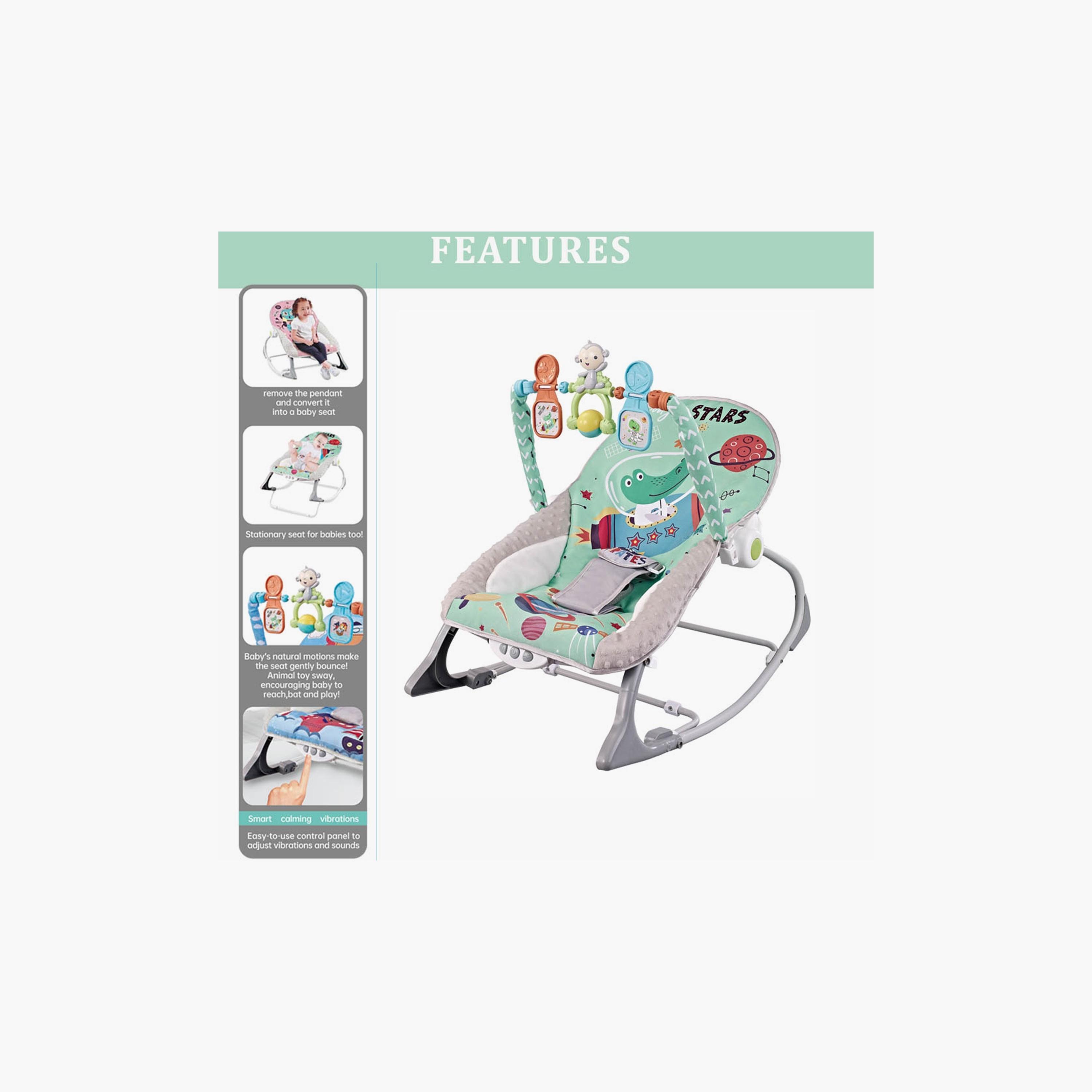 Factory Price Printed Rocker with Removable Toys, Music & Vibration - Space Green-baby-infantactivity-rockers-image-3