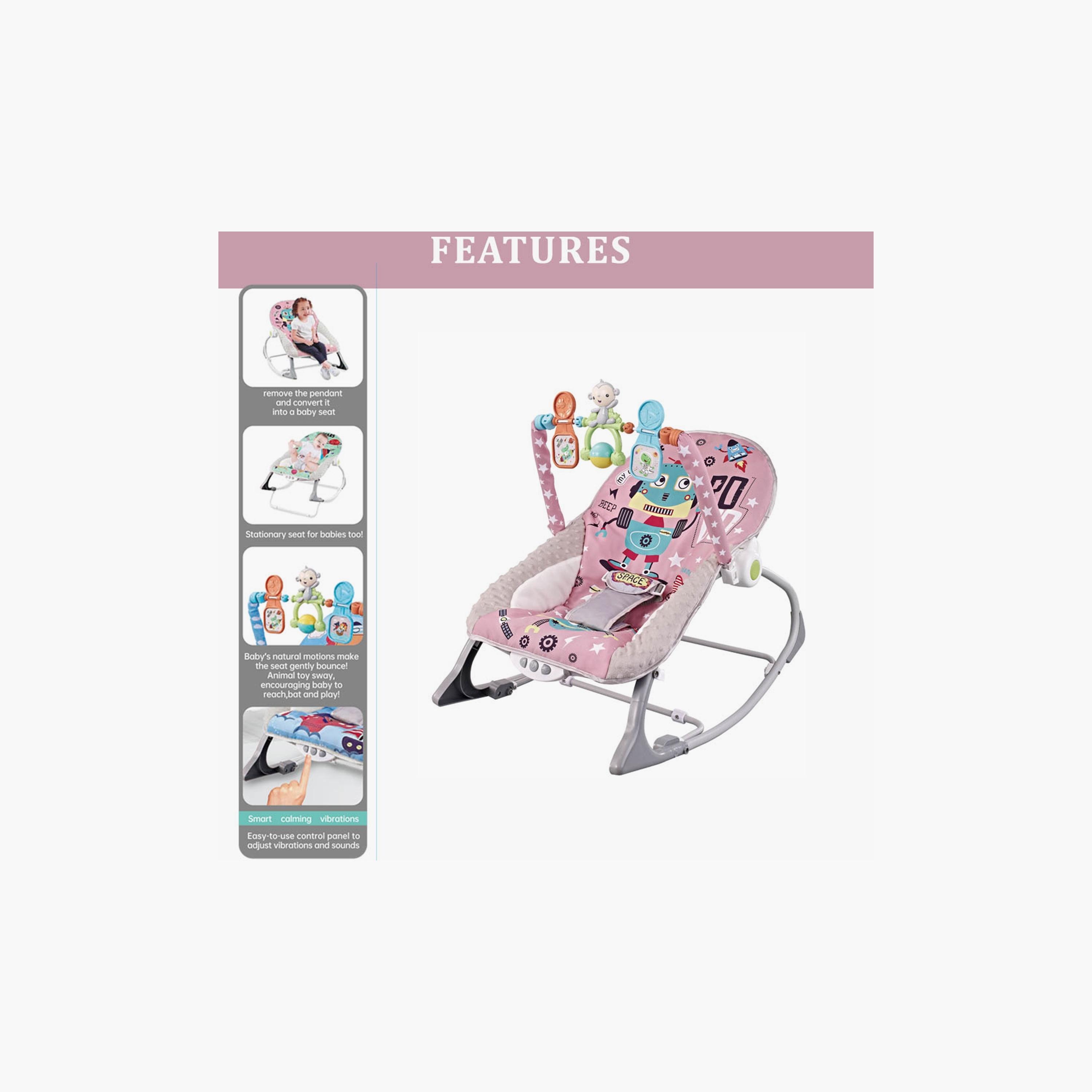 Factory Price Printed Rocker with Removable Toys, Music & Vibration - Space Pink-baby-infantactivity-rockers-image-2