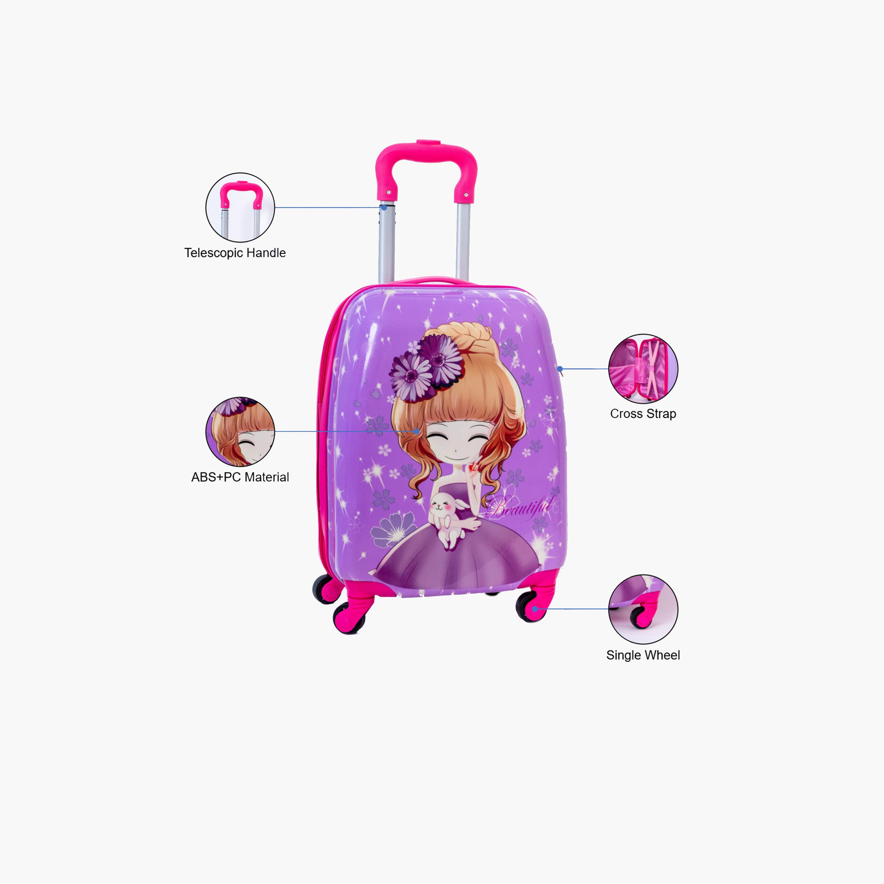 Princess Character Hard-Sided Polycarbonate Kids Trolley Bag-16 Inches | Purple-travel-kidstrolleyandbags-image-2