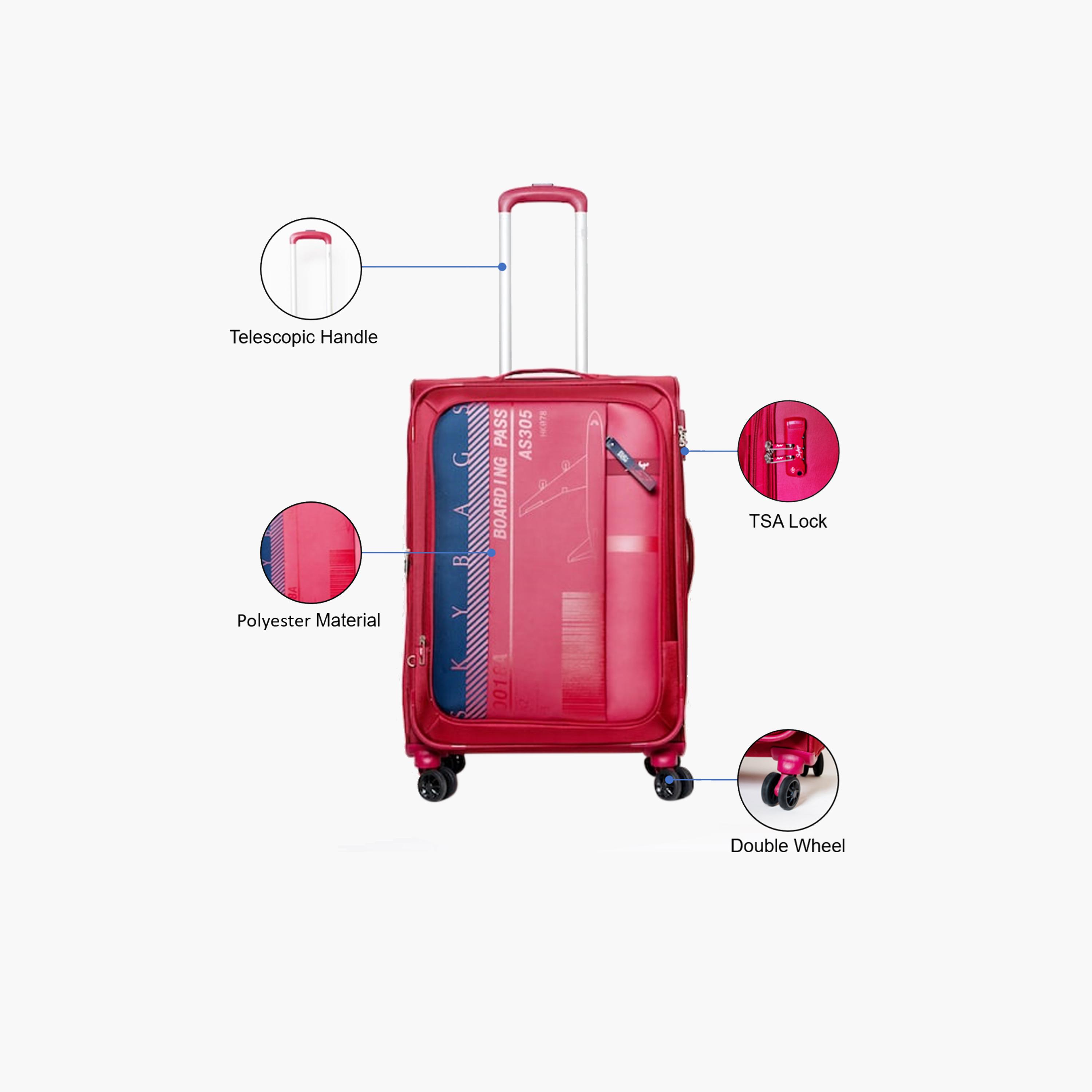 Skybags 61 CM Medium Check-In Polyester Softcase 4-Wheeler Spinner Trolley Bag with TSA Lock-travel-luggagesandbags-luggage-image-2