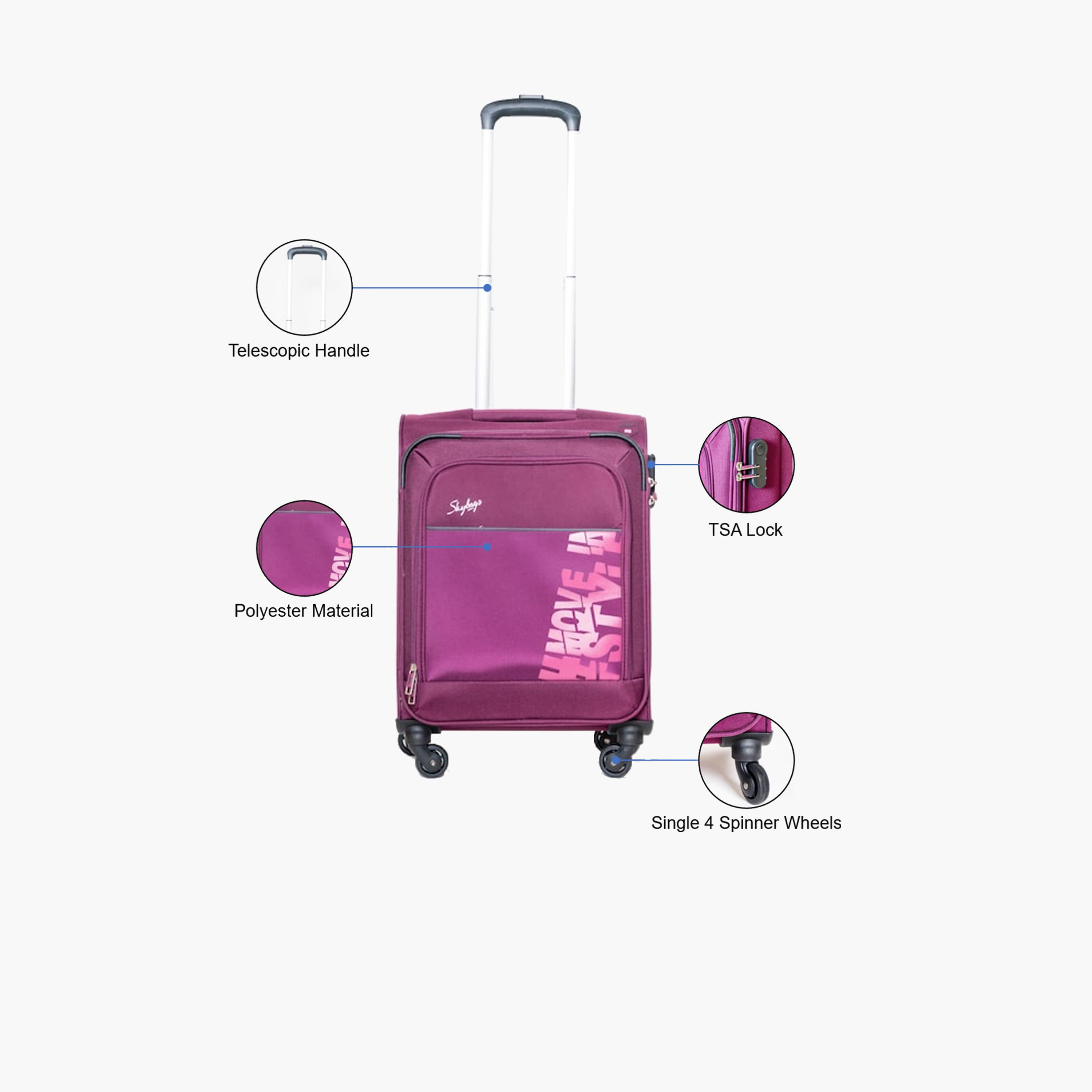 Skybags 51 CM Small Cabin Polyester Softcase 4-Wheeler Spinner Trolley Bag with Combination Lock-travel-luggagesandbags-luggage-image-2