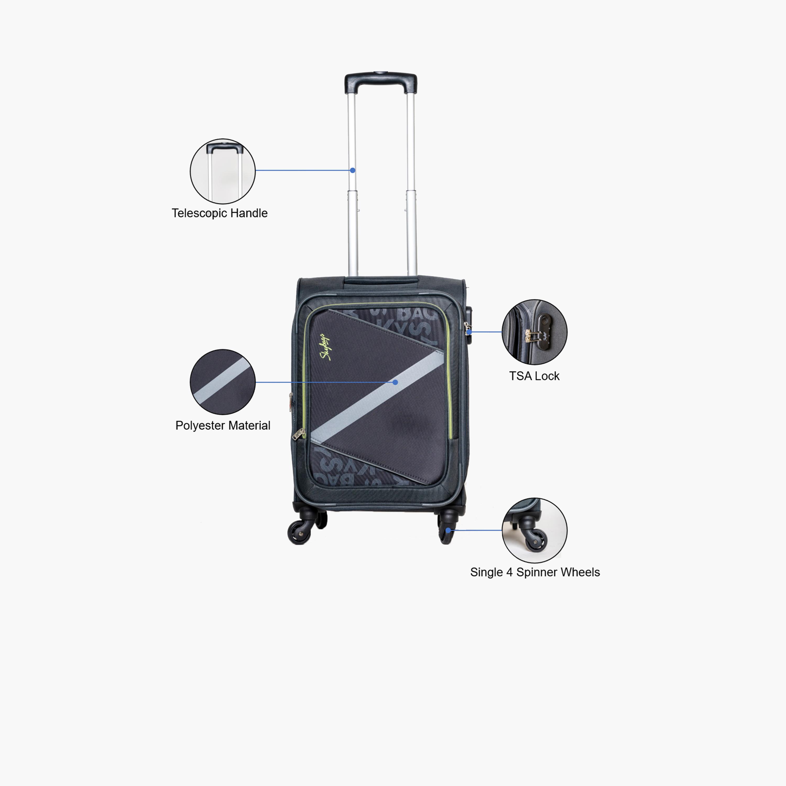 Skybags 51 CM Small Cabin Polyester Softcase 4-Wheeler Spinner Trolley Bag with Combination Lock-travel-luggagesandbags-luggage-image-2