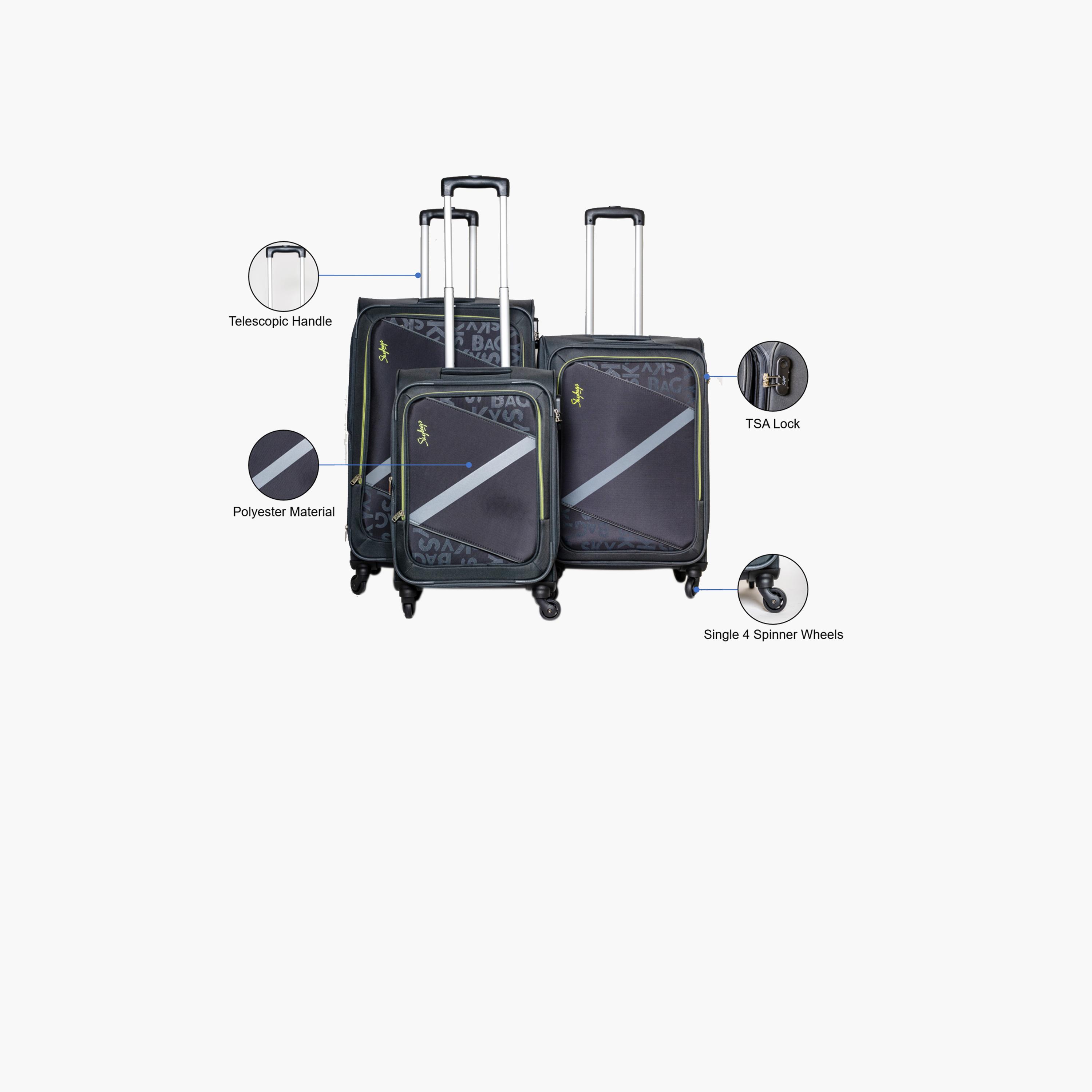 Skybags Set Of 3 Polyester Softcase 4-Wheeler Spinner Trolley Bag with Combination Lock-travel-luggagesandbags-luggage-image-2