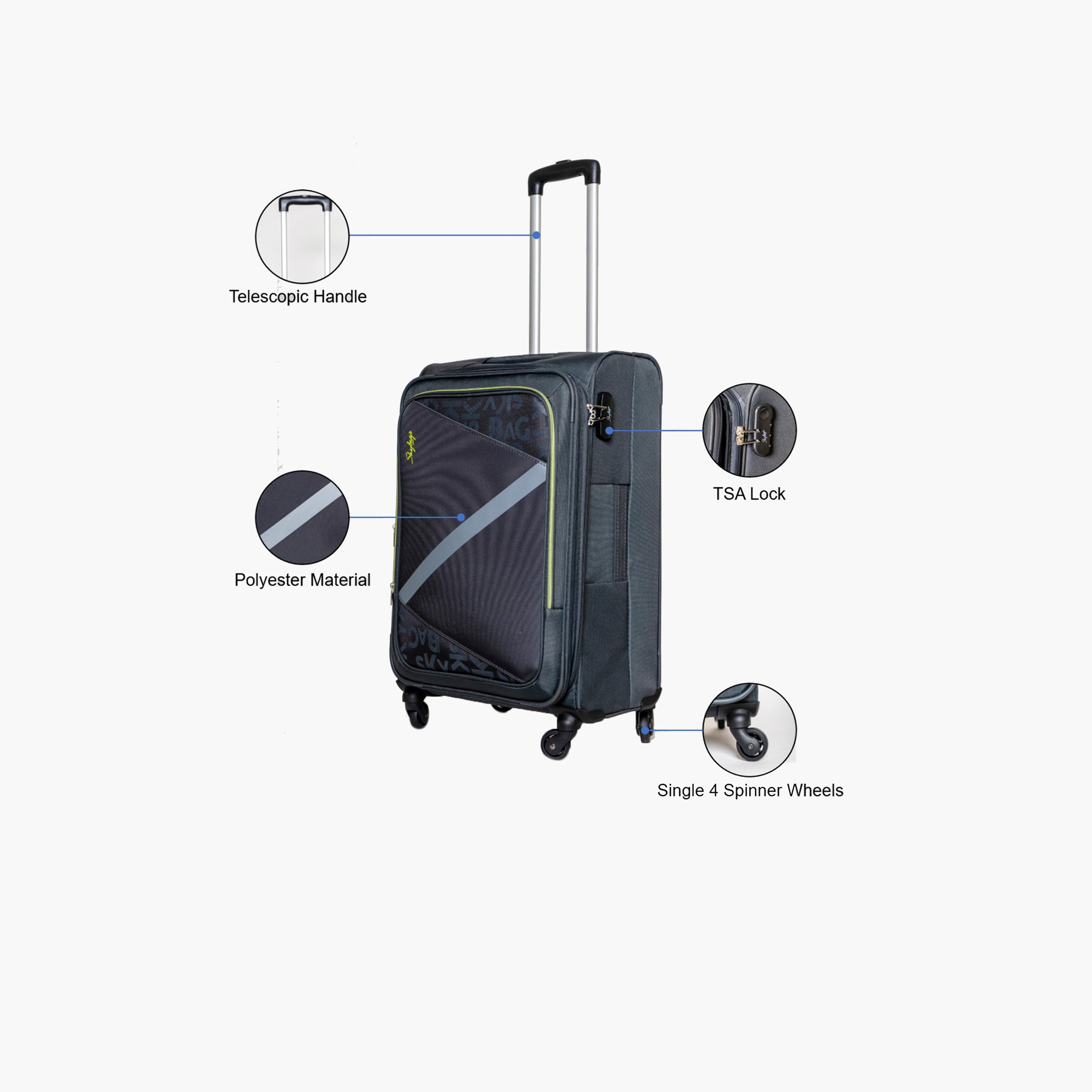 Skybags 61 CM Medium Check-In Polyester Softcase 4-Wheeler Spinner Trolley Bag with Combination Lock-travel-luggagesandbags-luggage-image-2