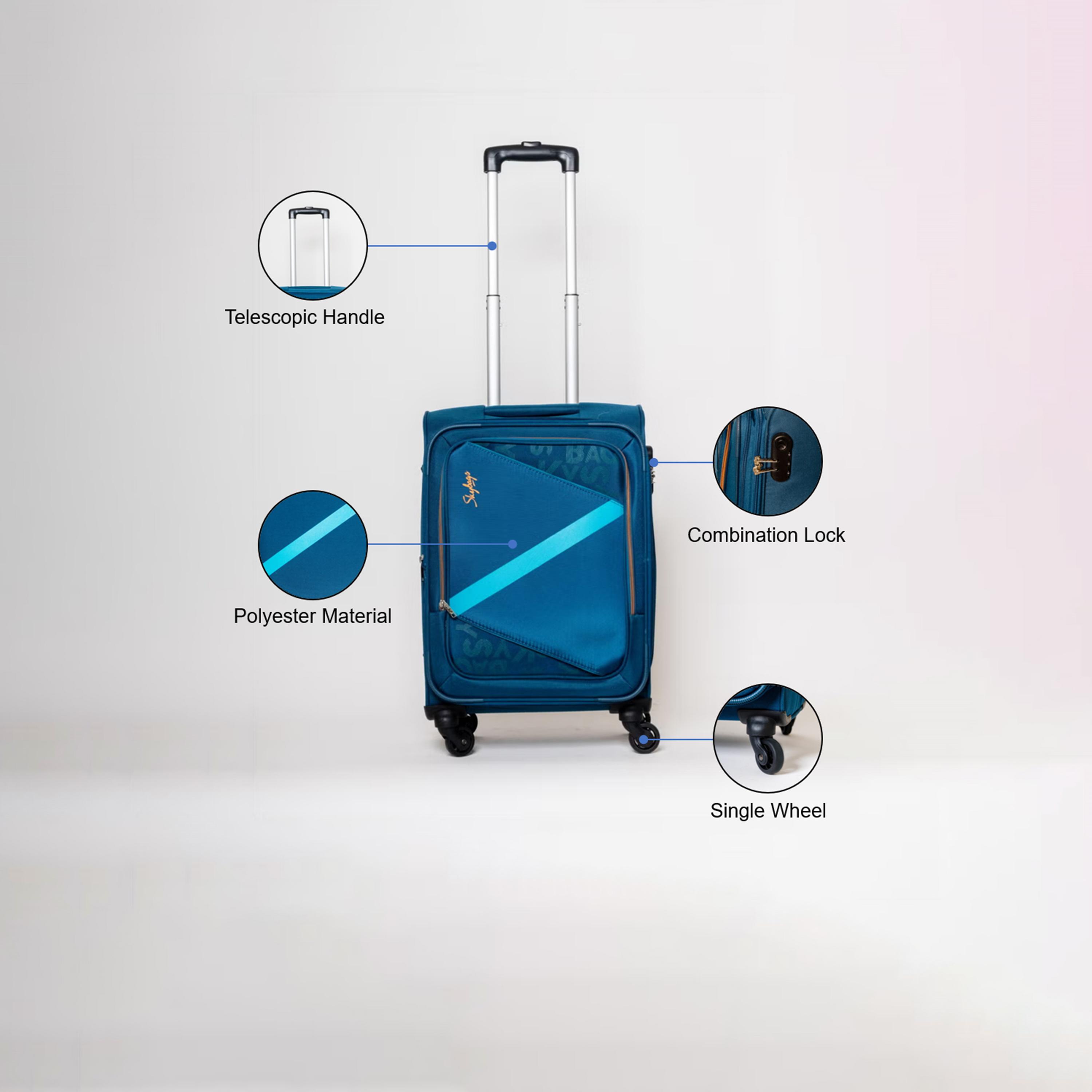 Skybags 51 CM Small Cabin Polyester Softcase 4-Wheeler Spinner Trolley Bag with Combination Lock-travel-luggagesandbags-luggage-image-2