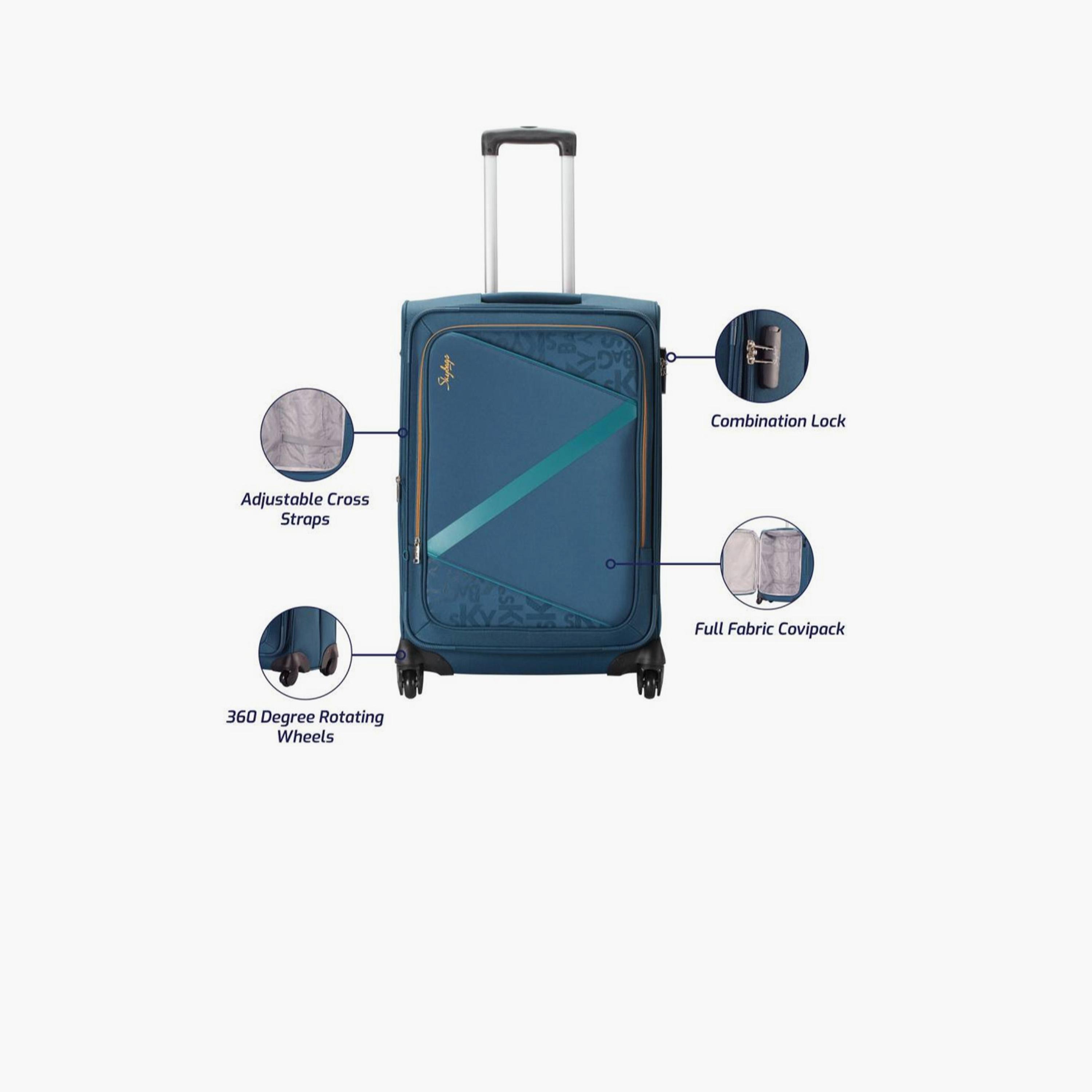 Skybags 61 CM Medium Check-In Polyester Softcase 4-Wheeler Spinner Trolley Bag with Combination Lock-travel-luggagesandbags-luggage-image-4